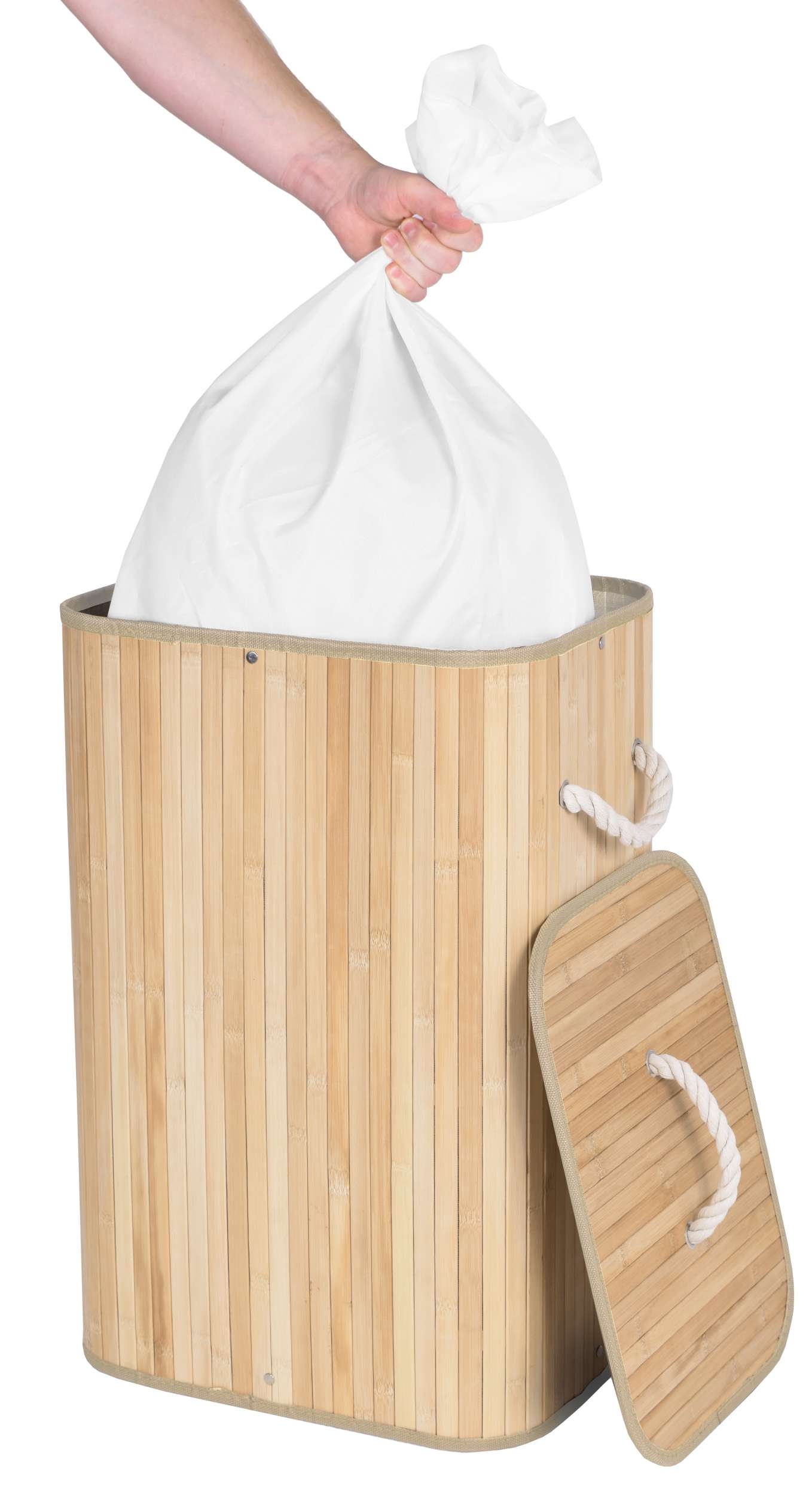 Kosz bambusowy pojemnik na pranie 1 komorowy naturalny - obrazek 9