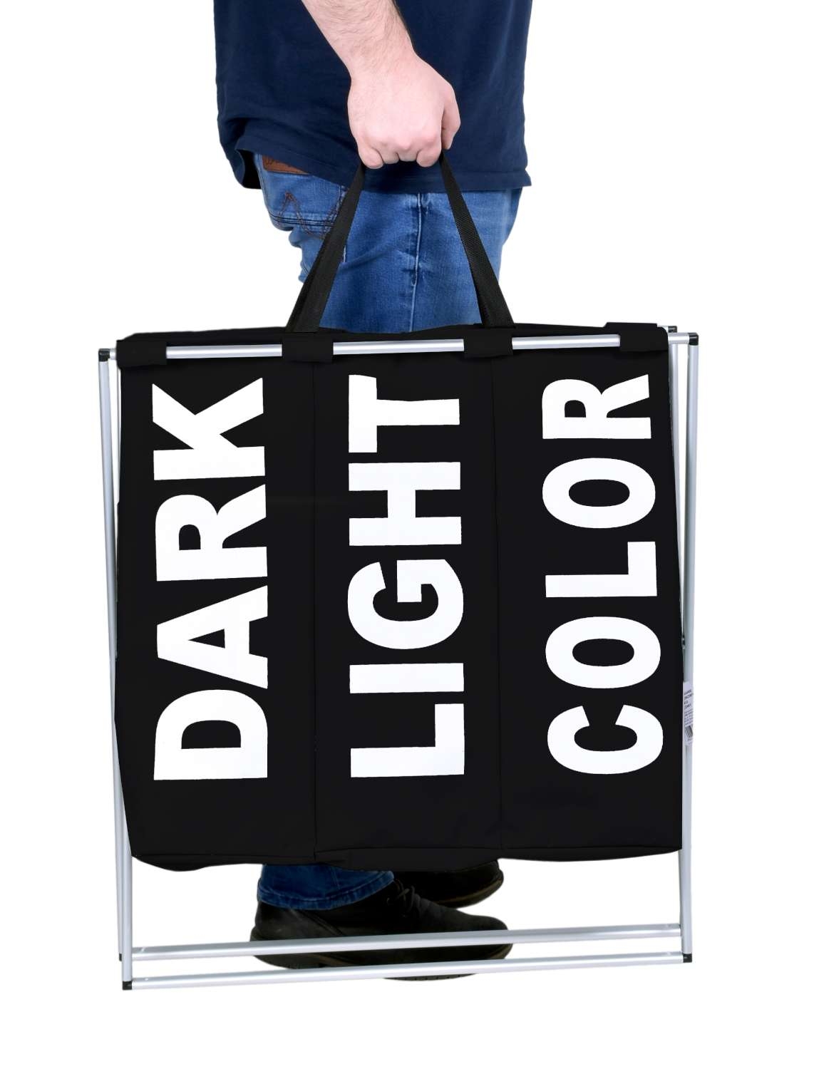 Trzykomorowy kosz na pranie TRIKO - 130L - czarny - obrazek 4