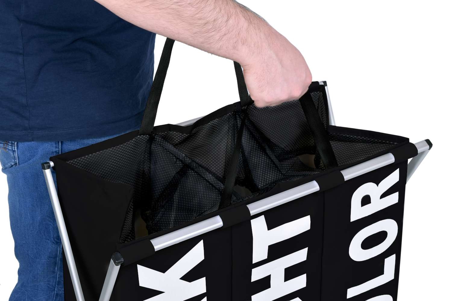 Trzykomorowy kosz na pranie TRIKO - 130L - czarny - obrazek 5