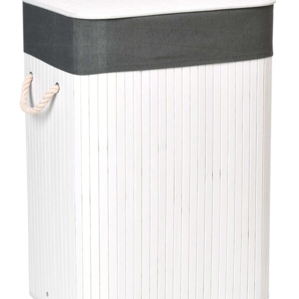 Kosz na pranie bambusowy z pokrywą 80L biało-szary