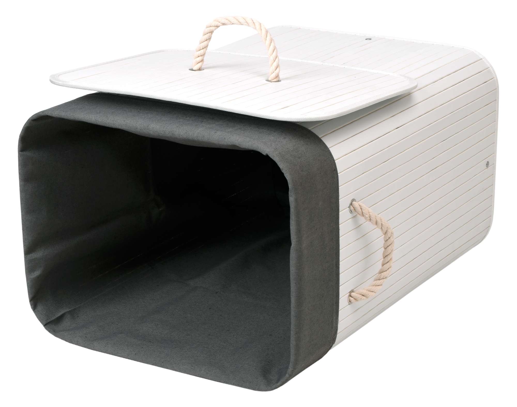 Kosz na pranie bambusowy z pokrywą 80L biało-szary - obrazek 6