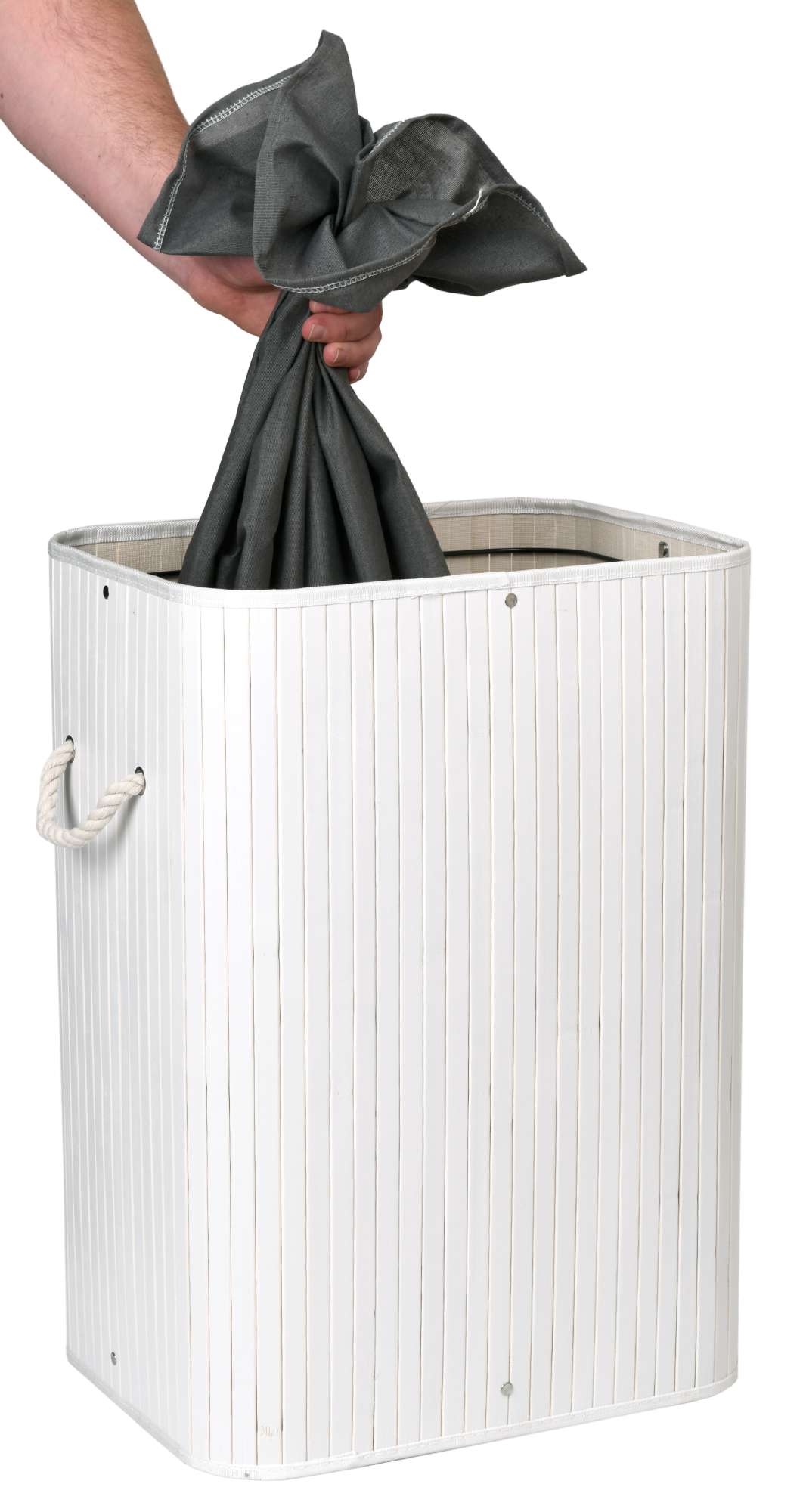 Kosz na pranie bambusowy z pokrywą 80L biało-szary - obrazek 9