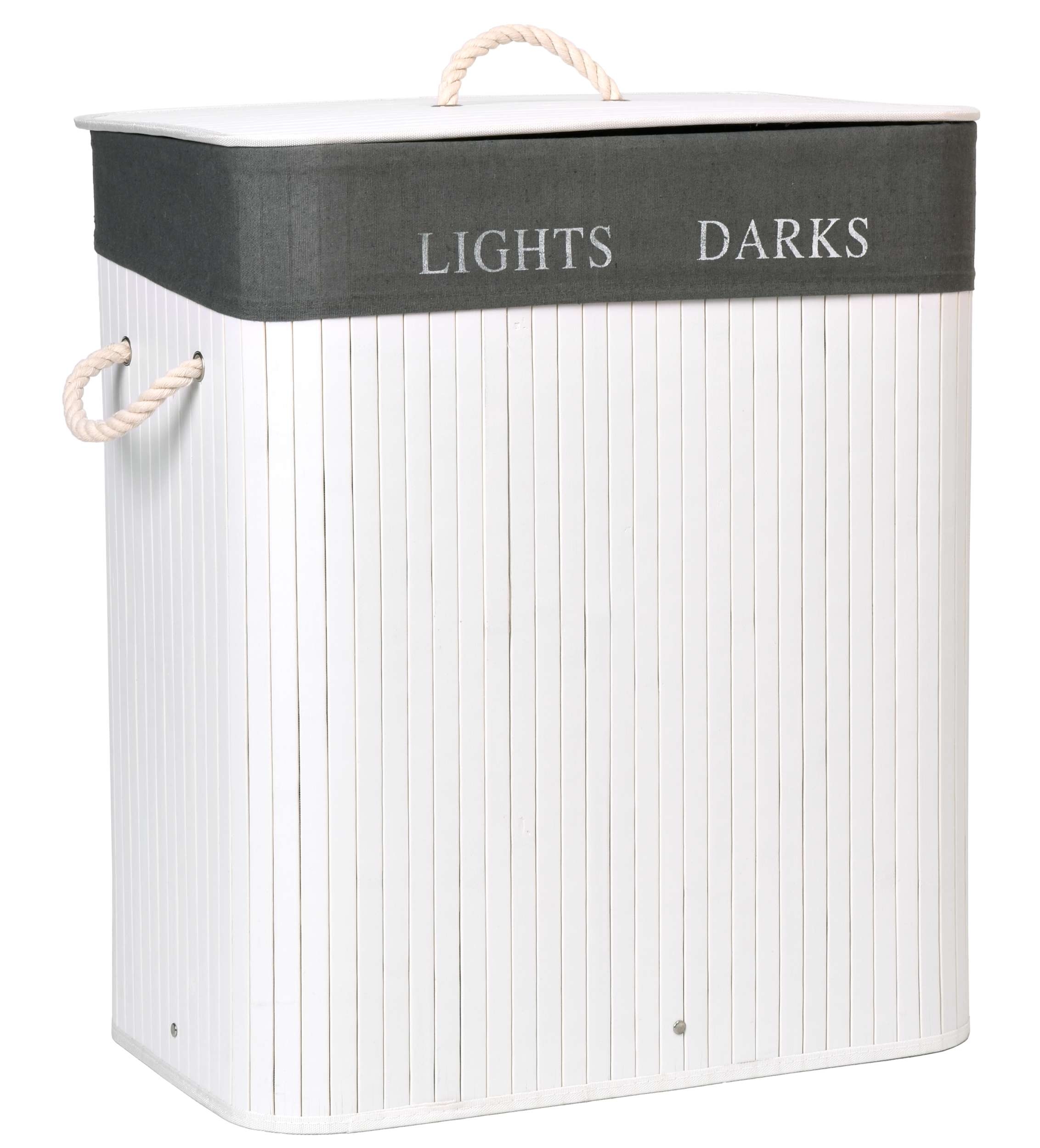 Kosz bambusowy pojemnik na pranie 2 komory biało-szary - obrazek 4