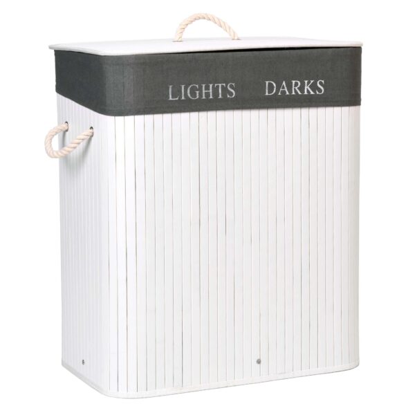 Kosz bambusowy pojemnik na pranie 2 komory biało-szary