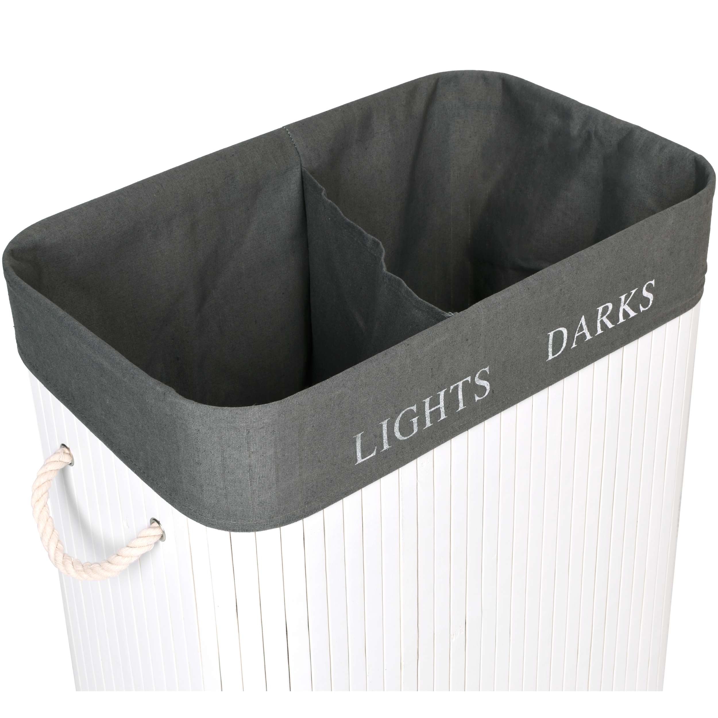 Kosz bambusowy pojemnik na pranie 2 komory biało-szary - obrazek 7