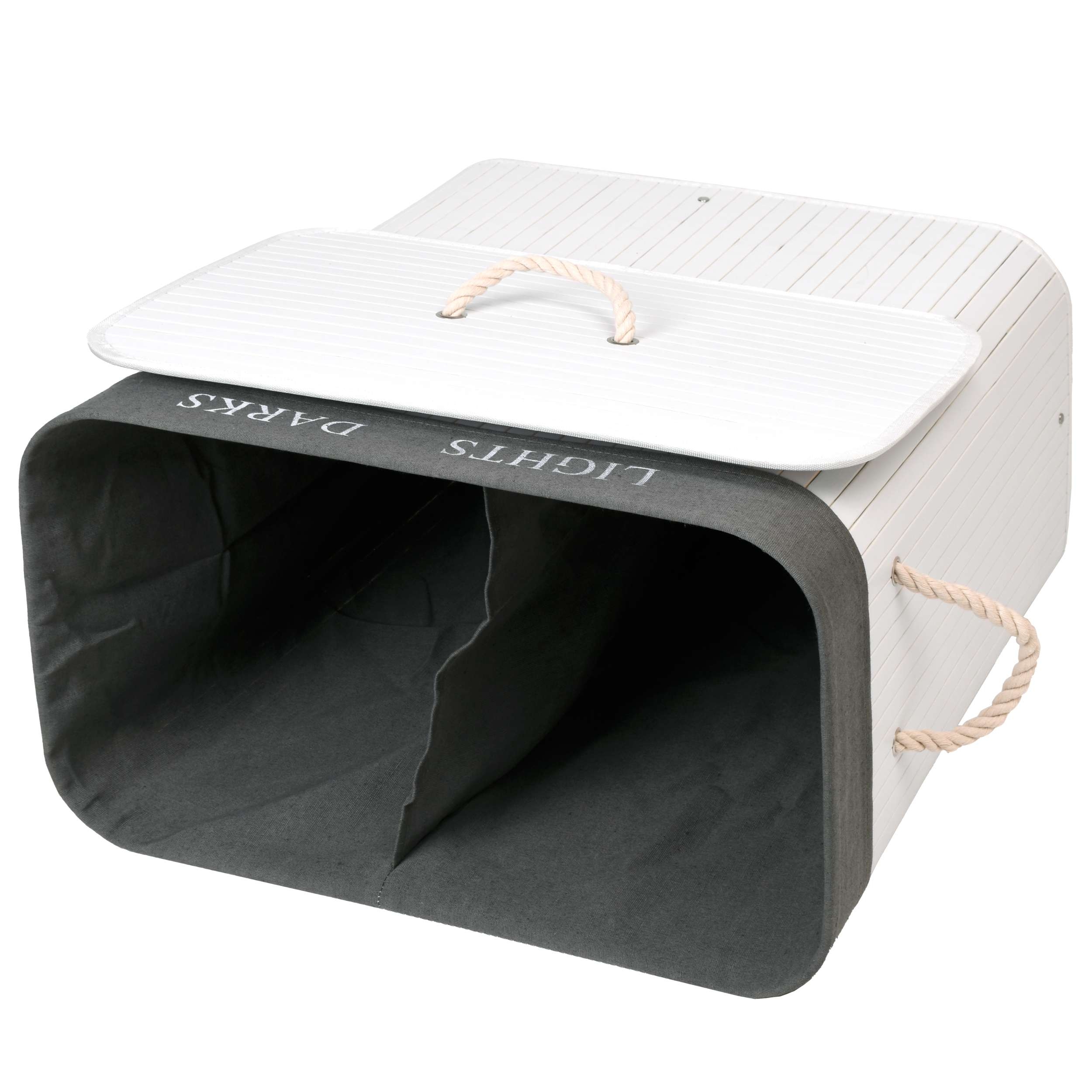 Kosz bambusowy pojemnik na pranie 2 komory biało-szary - obrazek 10