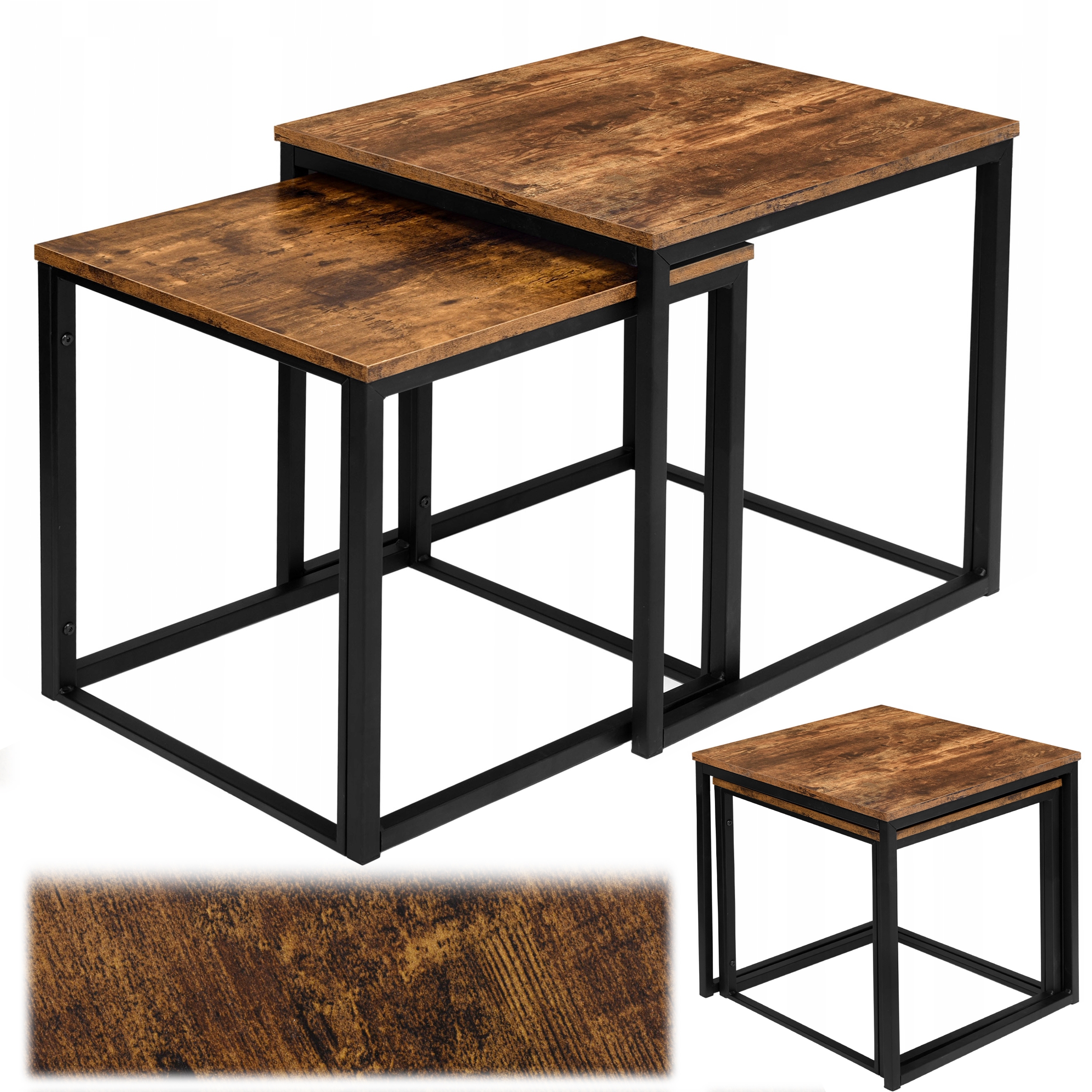 Stoliki kawowe loft PRAVEN RUSTIC postarzany dąb