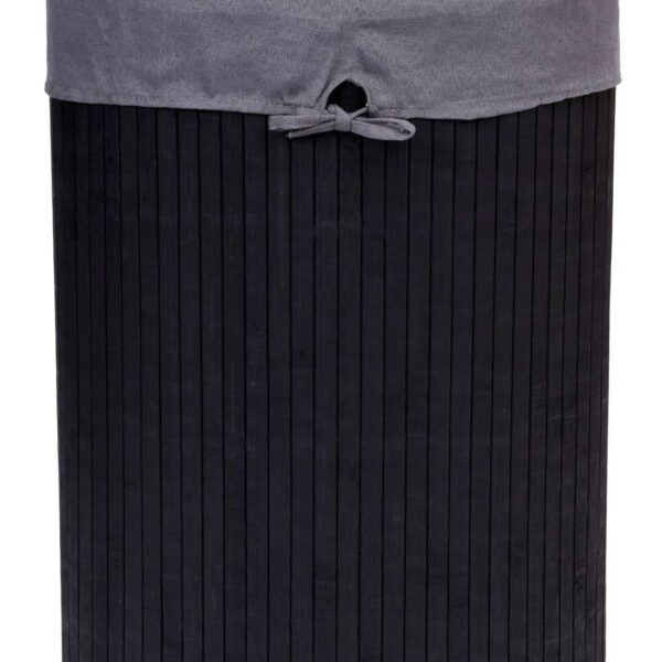 Kosz narożny na pranie bambusowy z pokrywą czarny