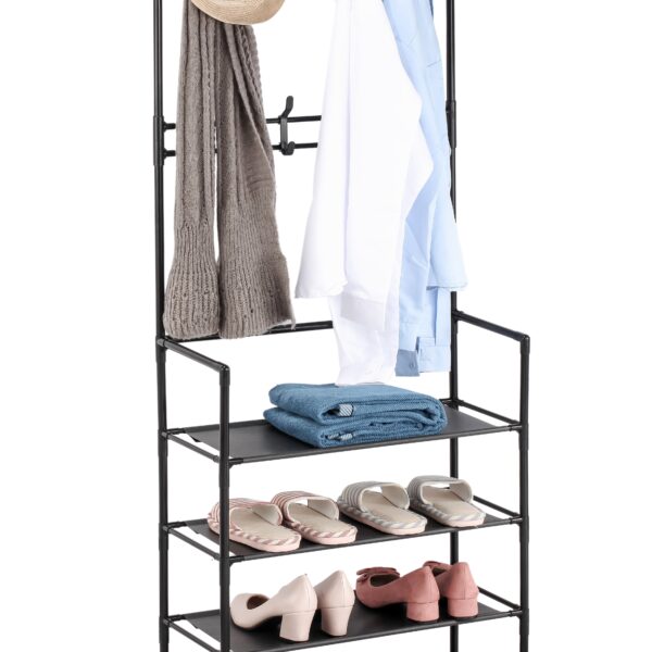 Wieszak na ubrania z półkami HANI czarny
