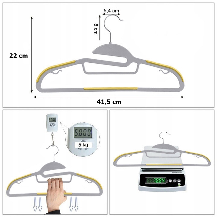 Wieszak Flexi komplet 10 sztuk szaro-żółty - obrazek 2