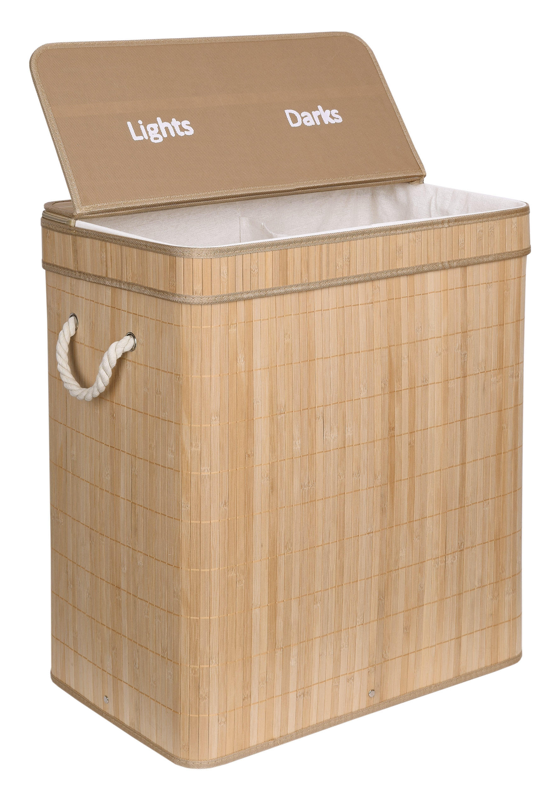 Kosz bambusowy pojemnik na pranie Soren 2 komory natural - obrazek 6