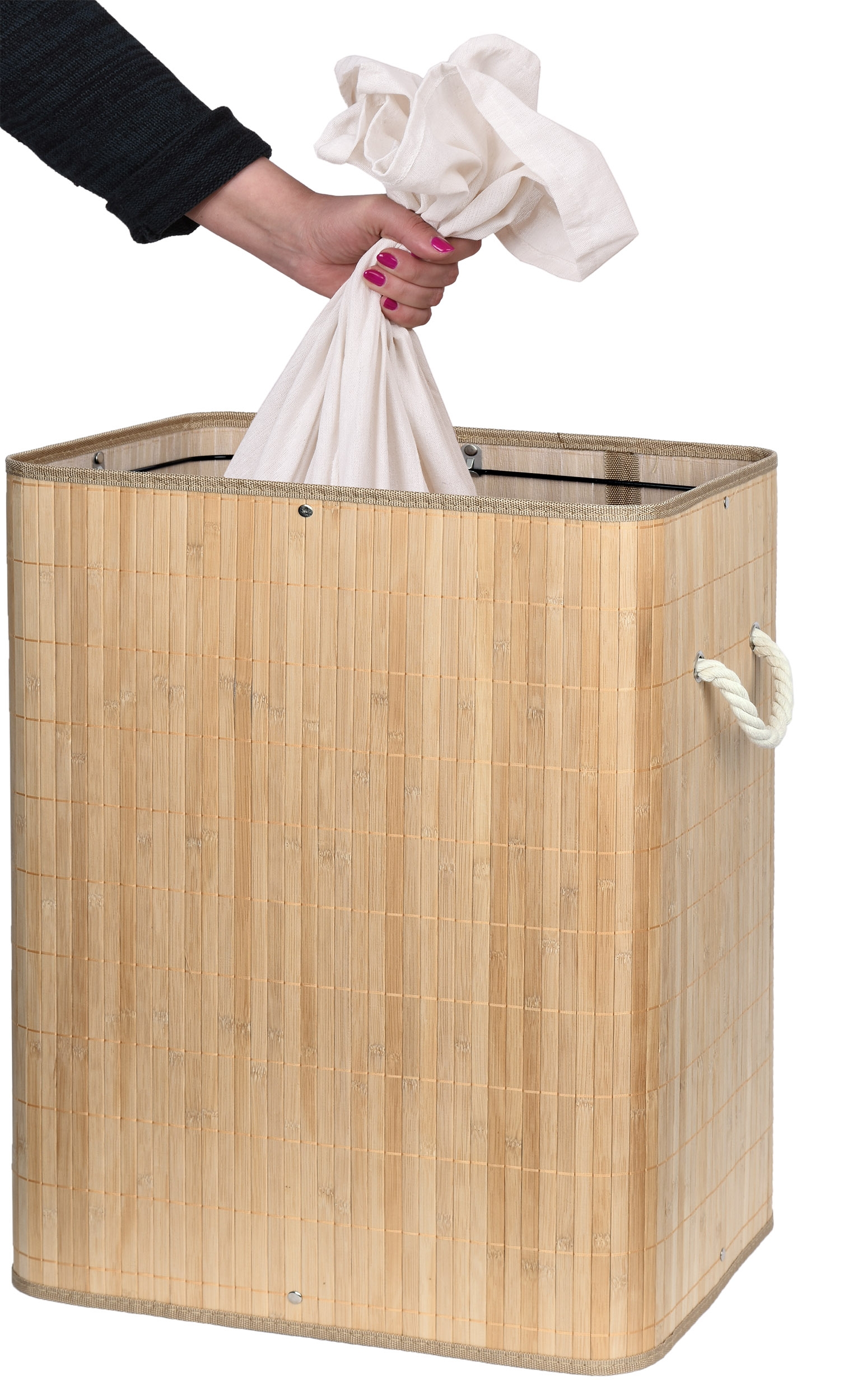 Kosz bambusowy pojemnik na pranie Soren 2 komory natural - obrazek 5