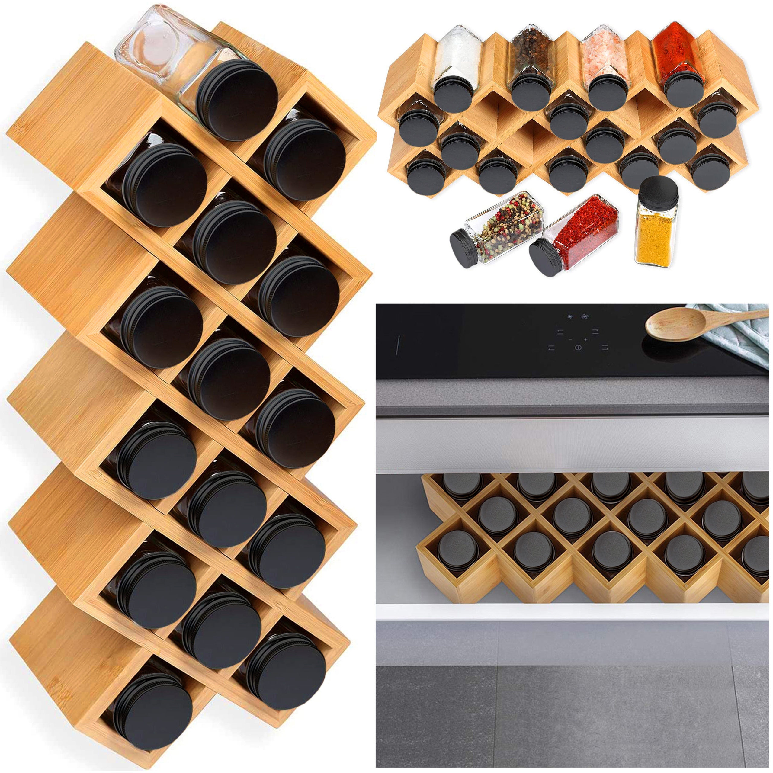 Stojak bambusowy na przyprawy KOCHEN 18 słoików - obrazek 3