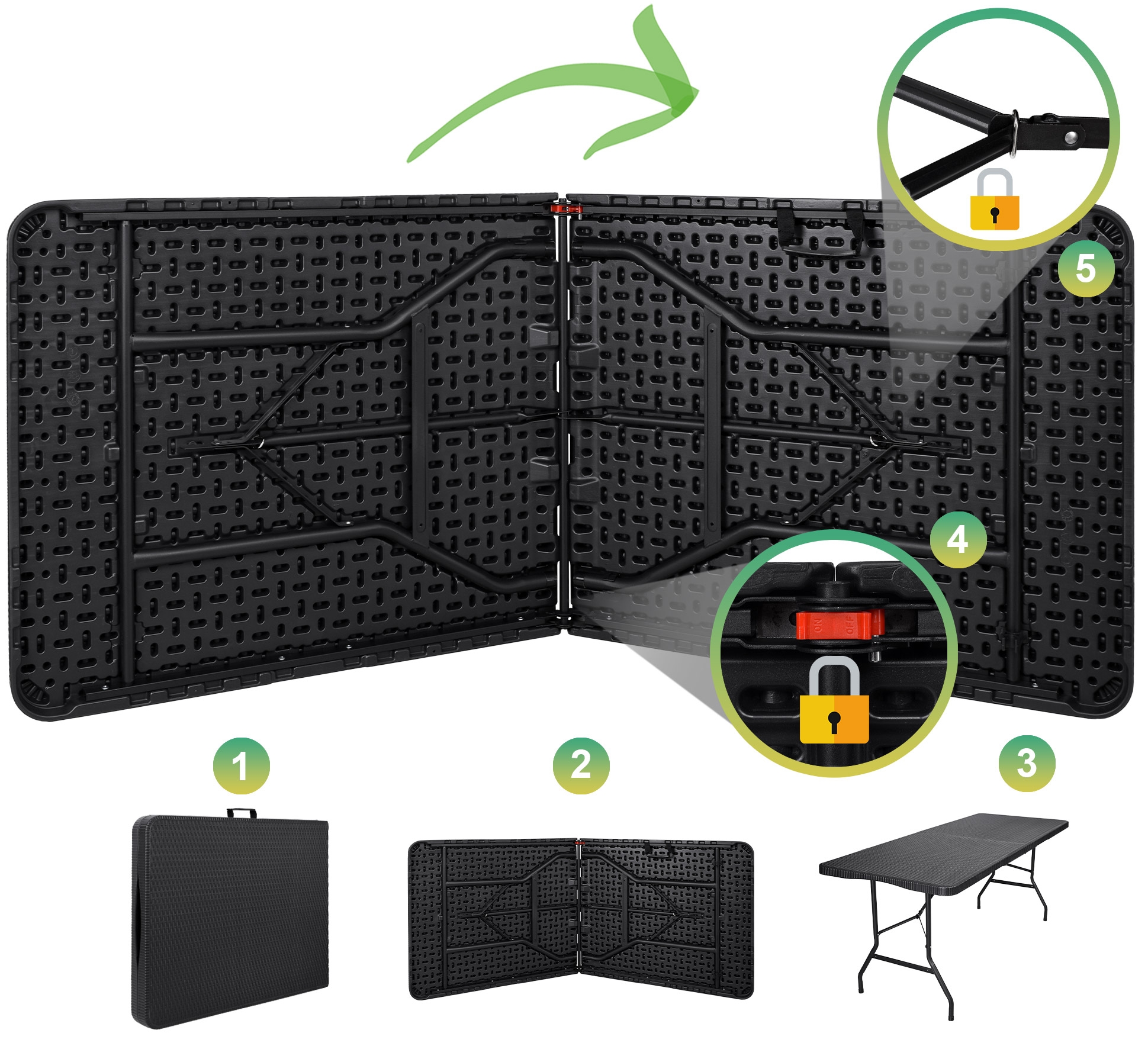 Stół cateringowy RATTAN składany w walizkę - 180 cm czarny - obrazek 4