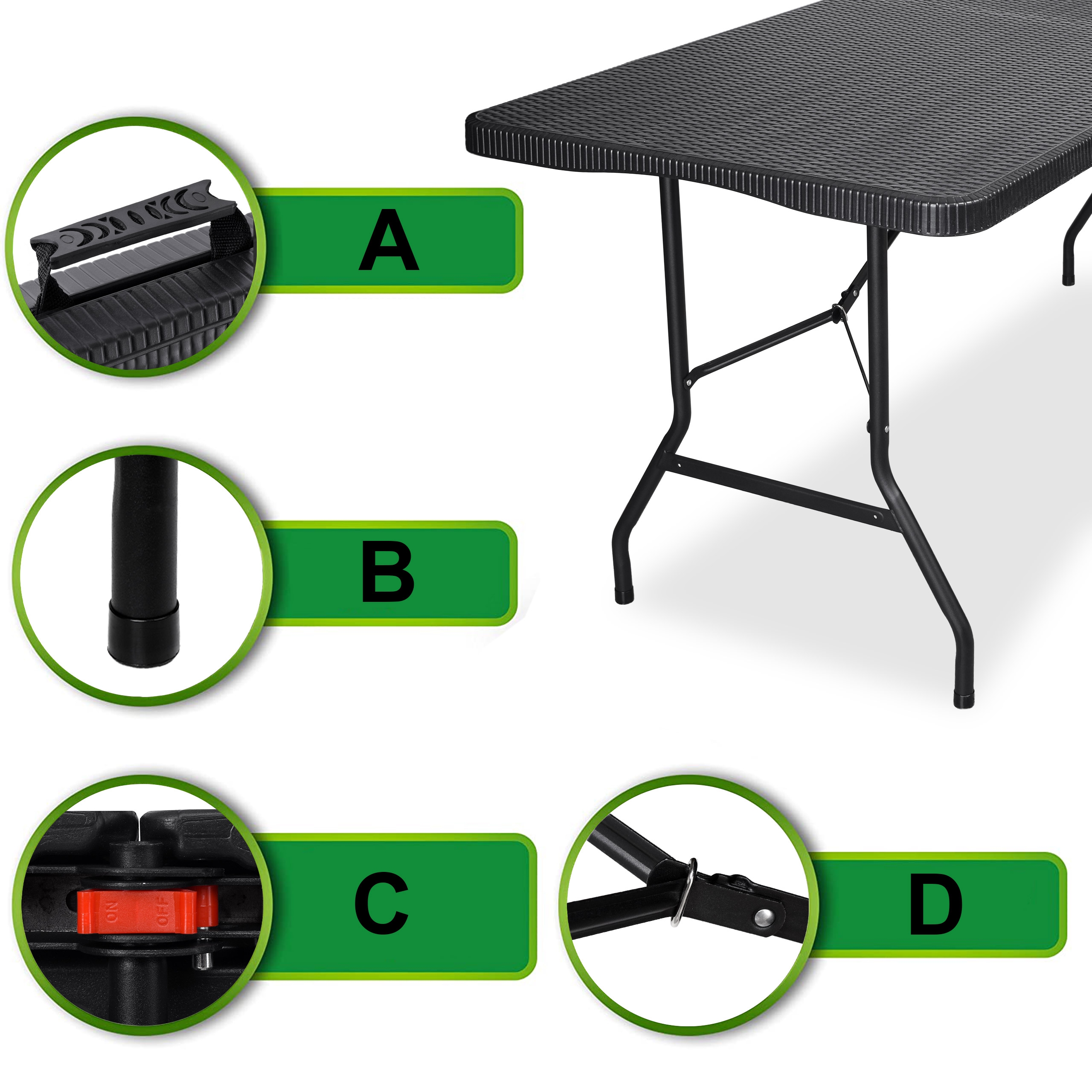 Stół cateringowy RATTAN składany w walizkę - 180 cm czarny - obrazek 3