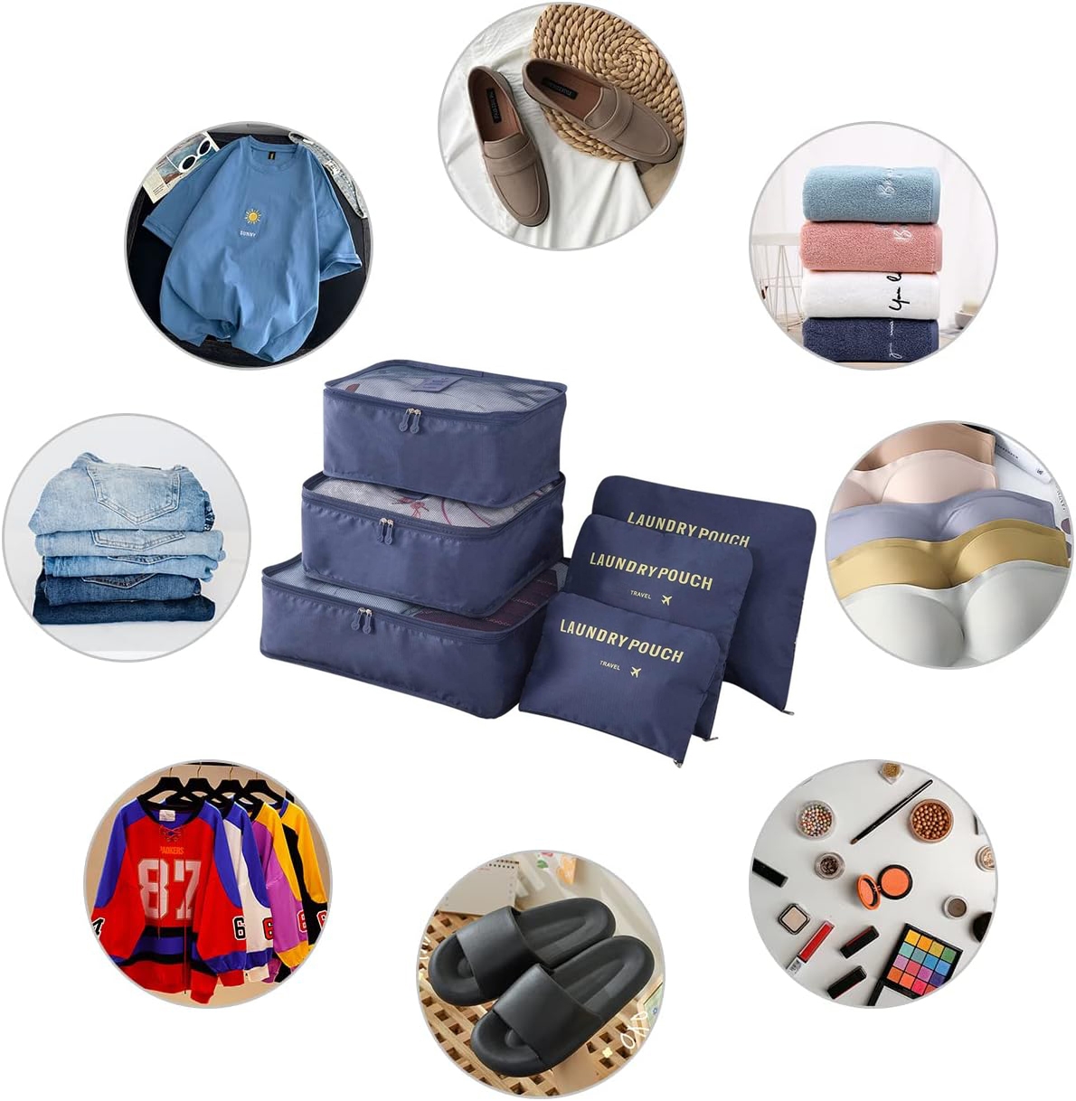 Zestaw 6 organizerów podróżnych GAVIN granatowy - obrazek 3