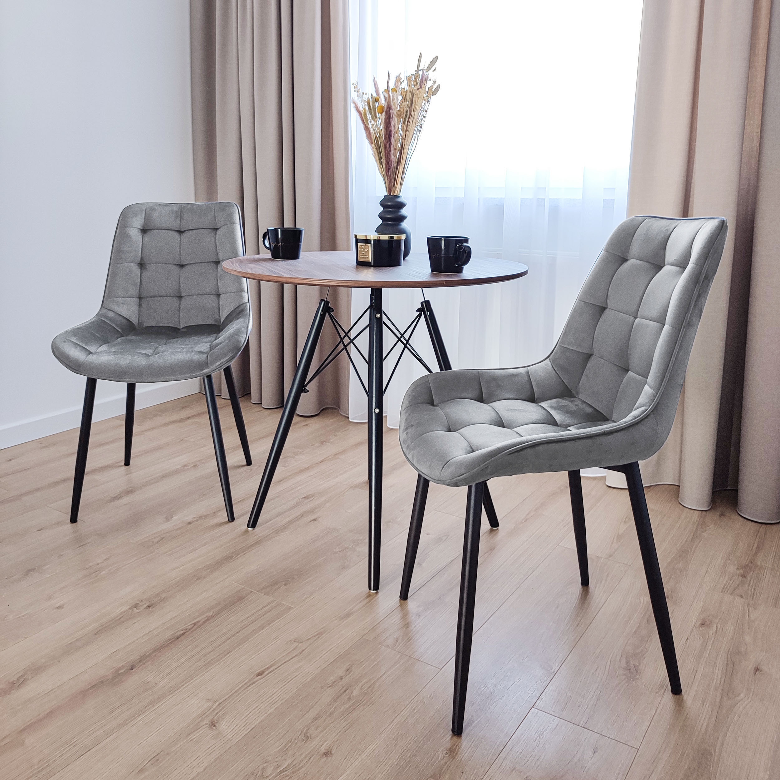 Krzesło welurowe NORMAN Velvet grafitowe - obrazek 2