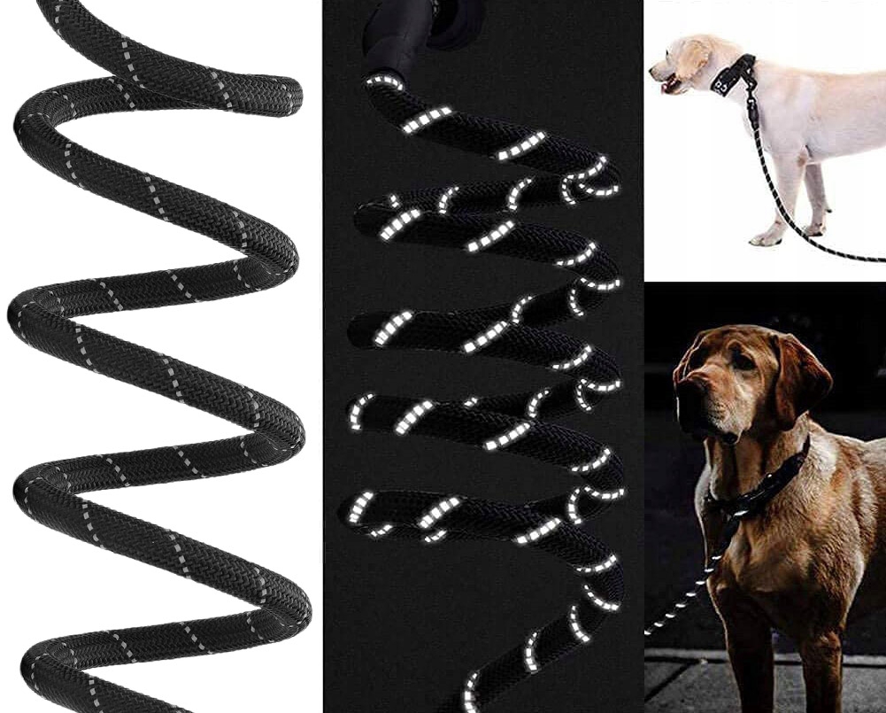 Mocna smycz dla psa treningowa odblaskowa KOBE 3m czarna - obrazek 2