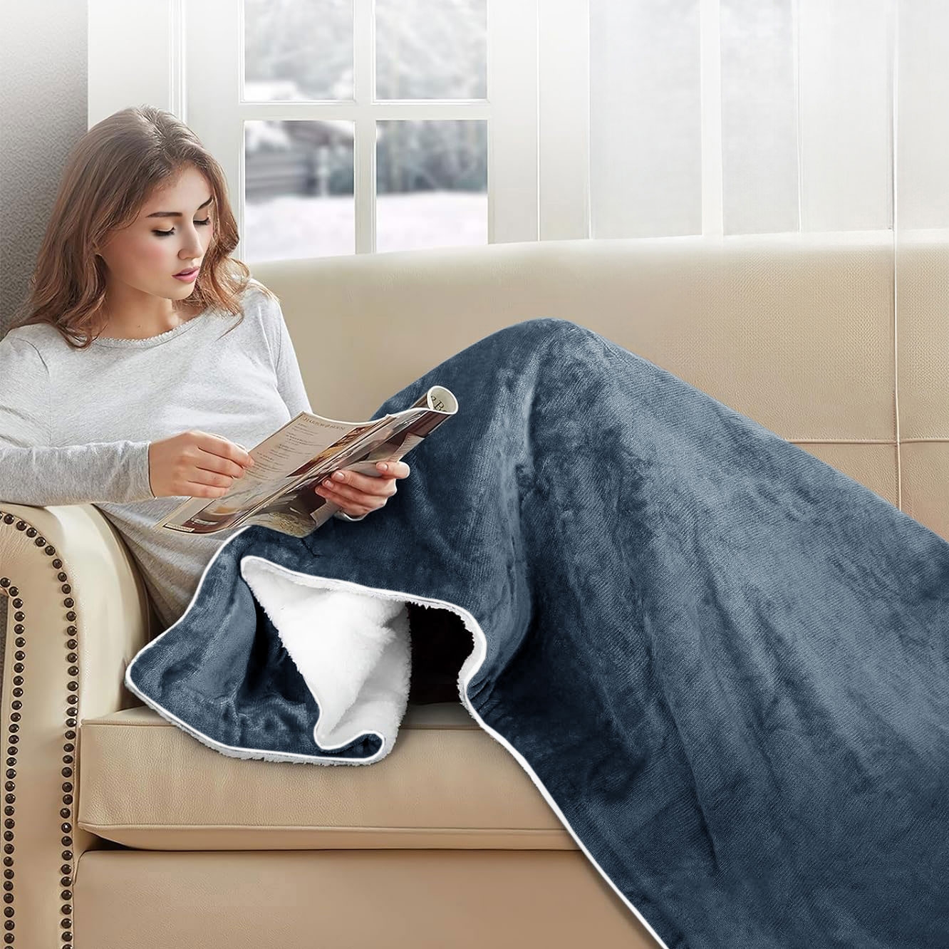 Koc elektryczny grzewczy FRODO niebieski 180x160 cm - obrazek 5