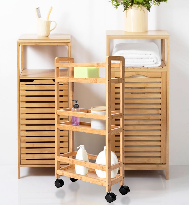 Regał na kółkach bambusowy INAKI 3 poziomy natural - obrazek 9