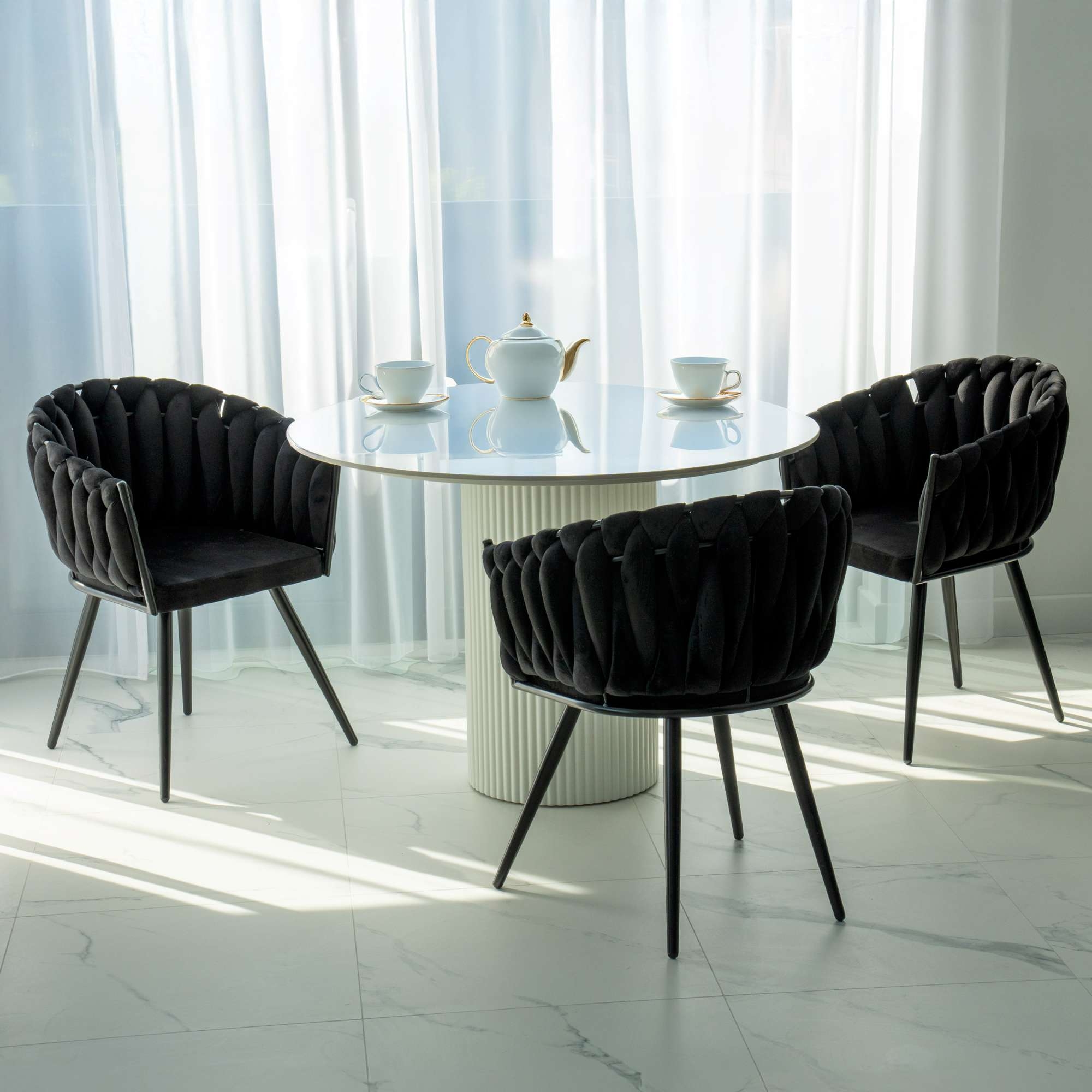 Krzesło welurowe plecione ASTON VELVET czarne - obrazek 3