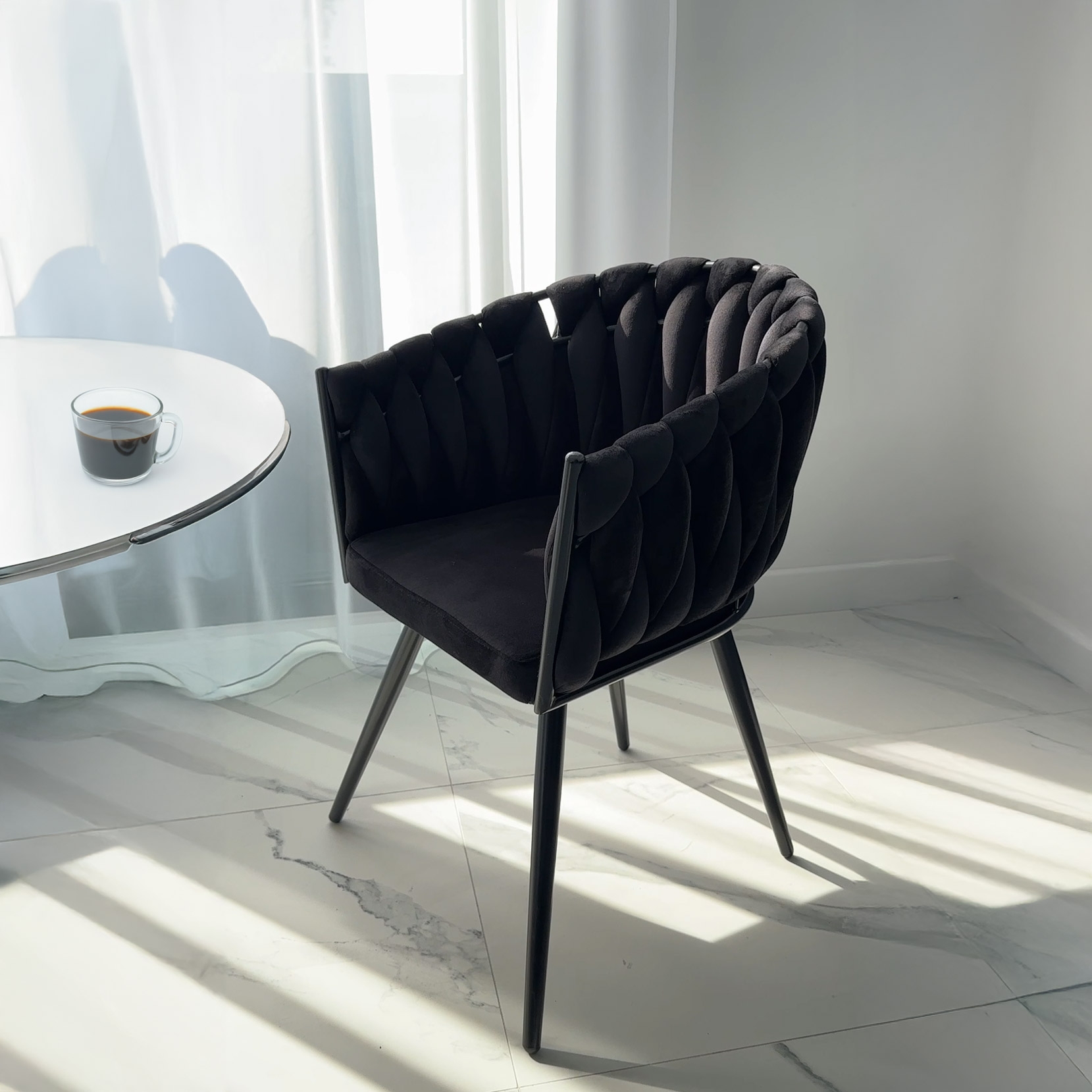 Krzesło welurowe plecione ASTON VELVET czarne - obrazek 2