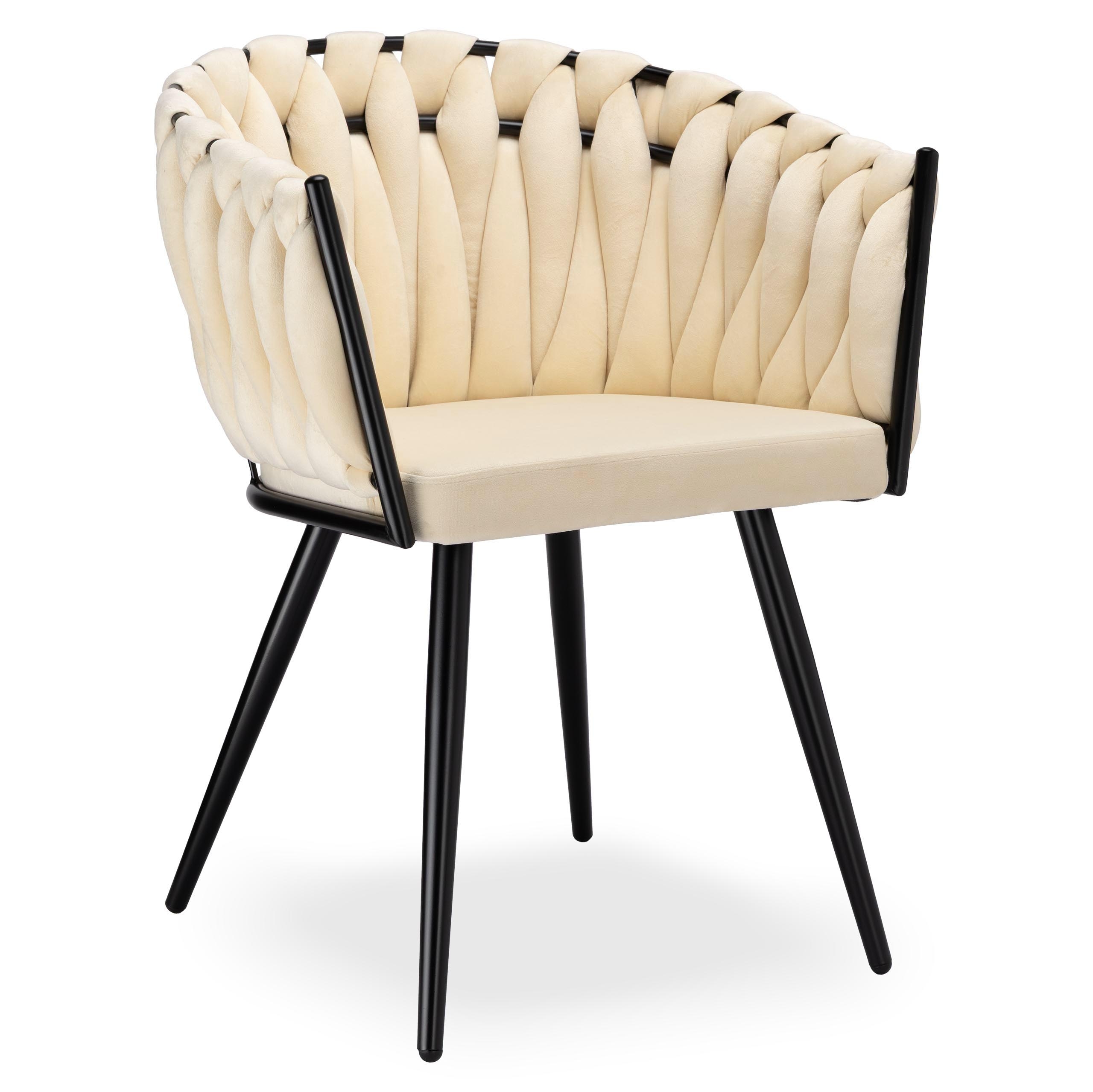 Krzesło welurowe plecione ASTON VELVET beżowe