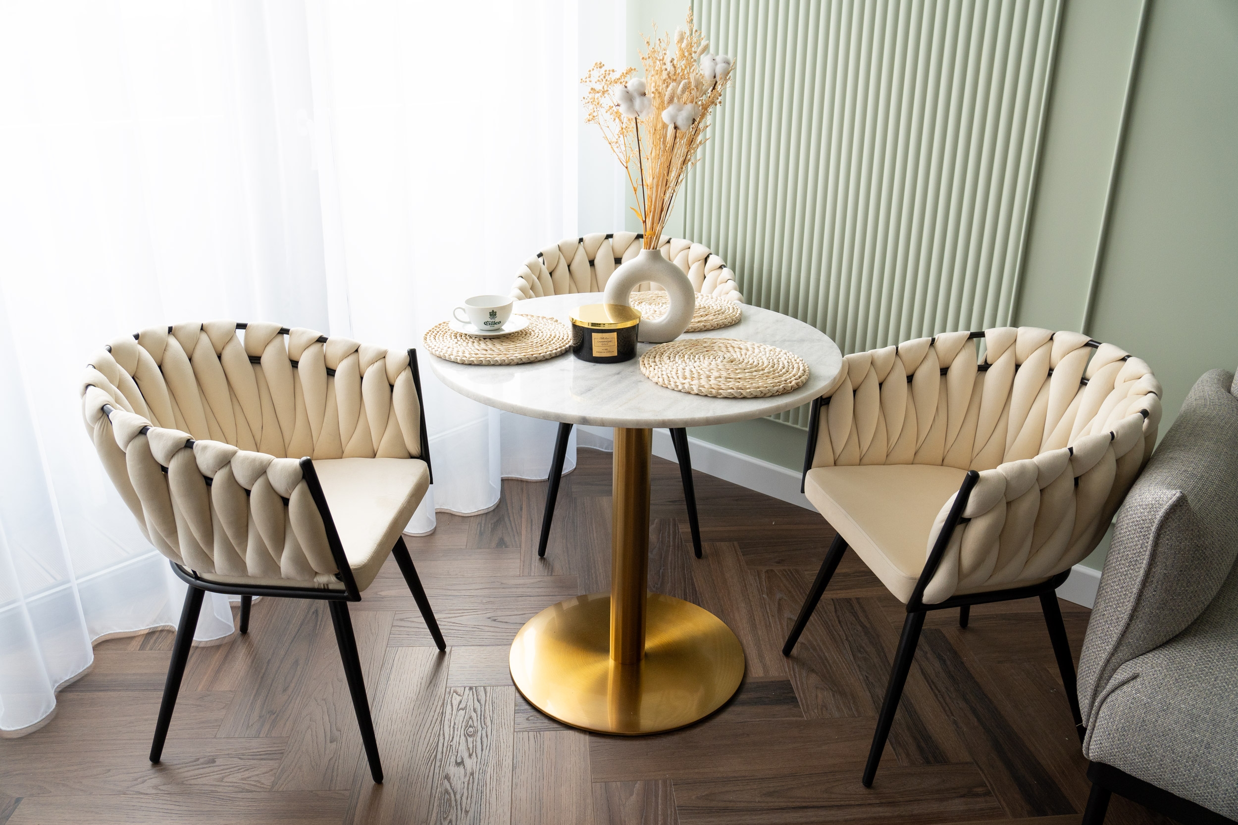 Krzesło welurowe plecione ASTON VELVET beżowe - obrazek 3