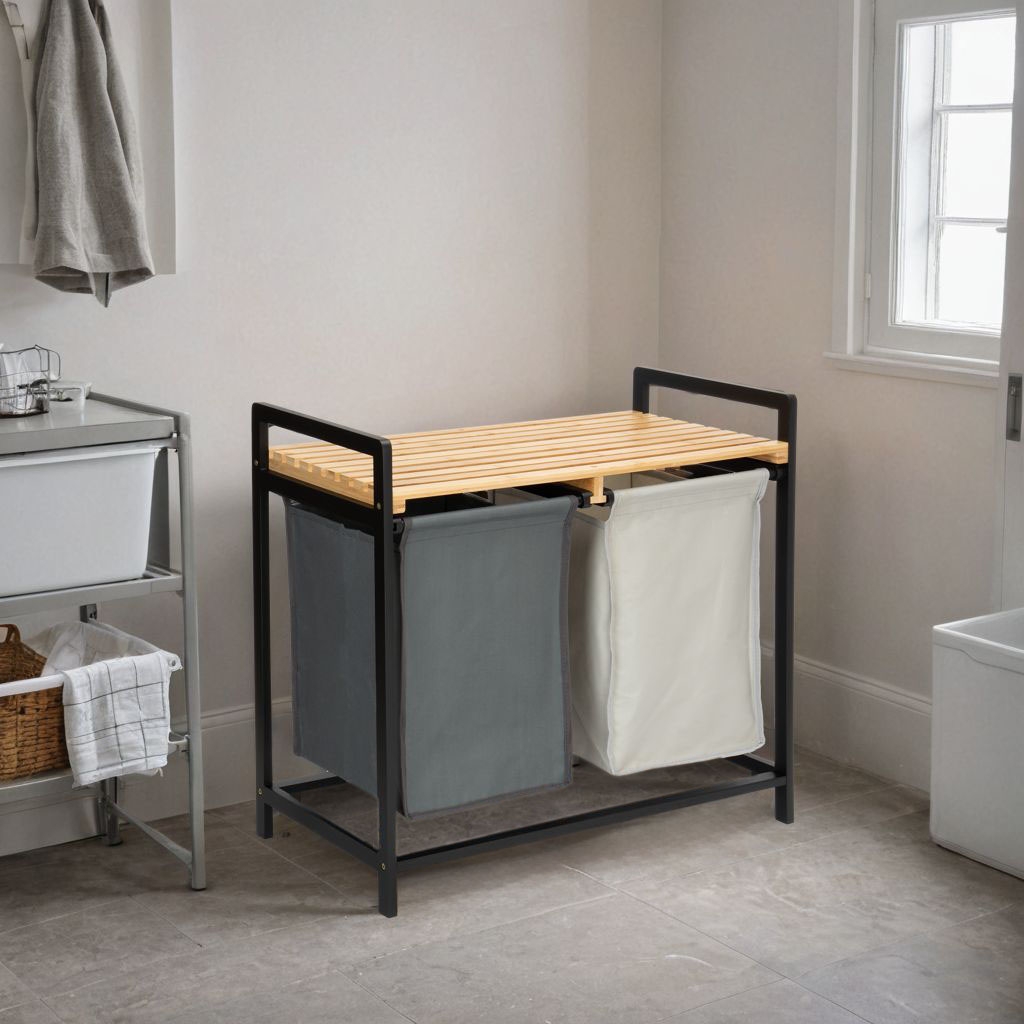 kosz na pranie lub zabawki bambusowy HANOI BLACK 2 przegrody DUO KOLOR - obrazek 3