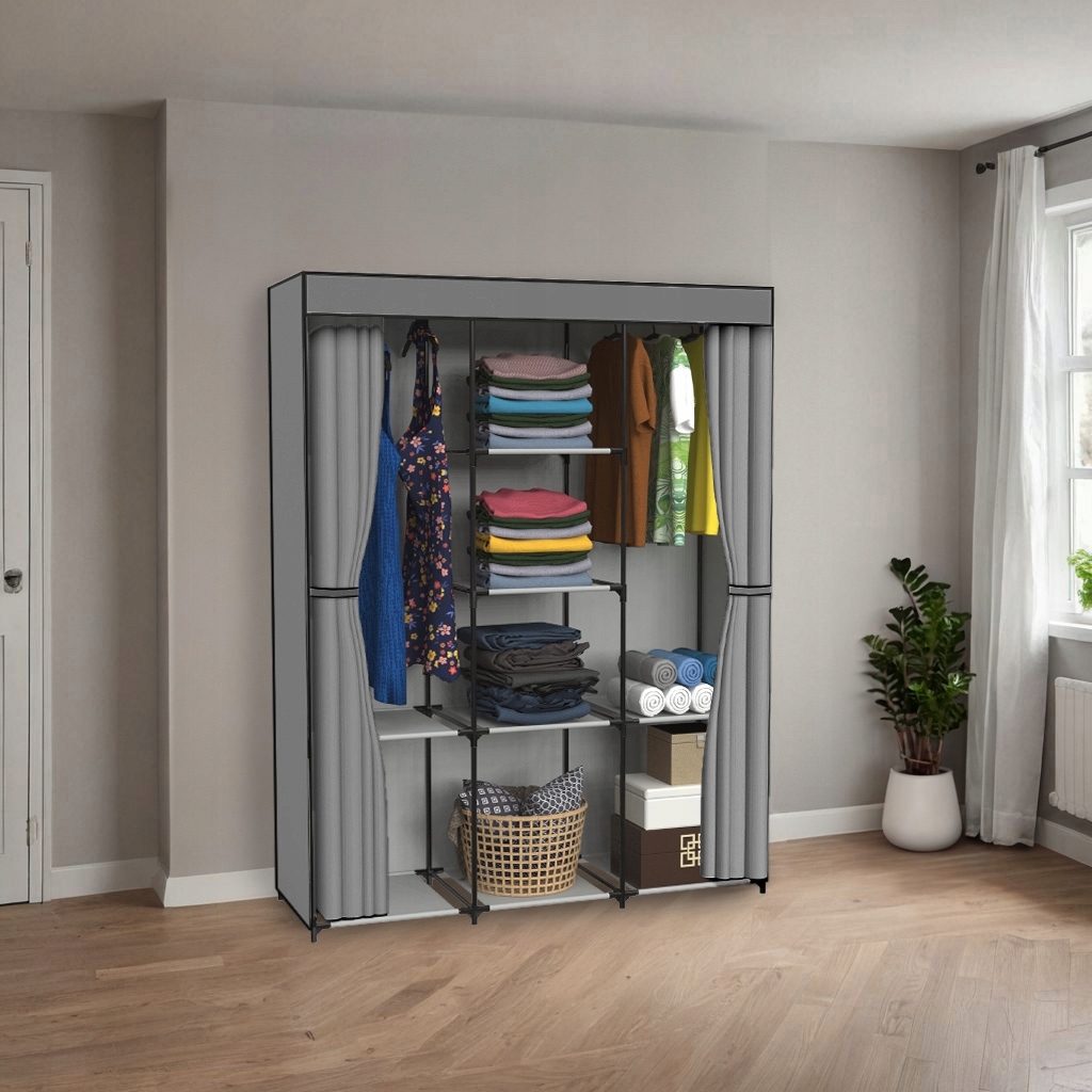 Szafa tekstylna z 8 półkami SONIA antracyt z kurtyną - obrazek 4