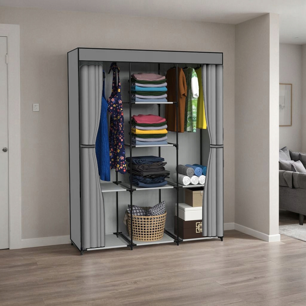 Szafa tekstylna z 8 półkami SONIA antracyt z kurtyną - obrazek 3