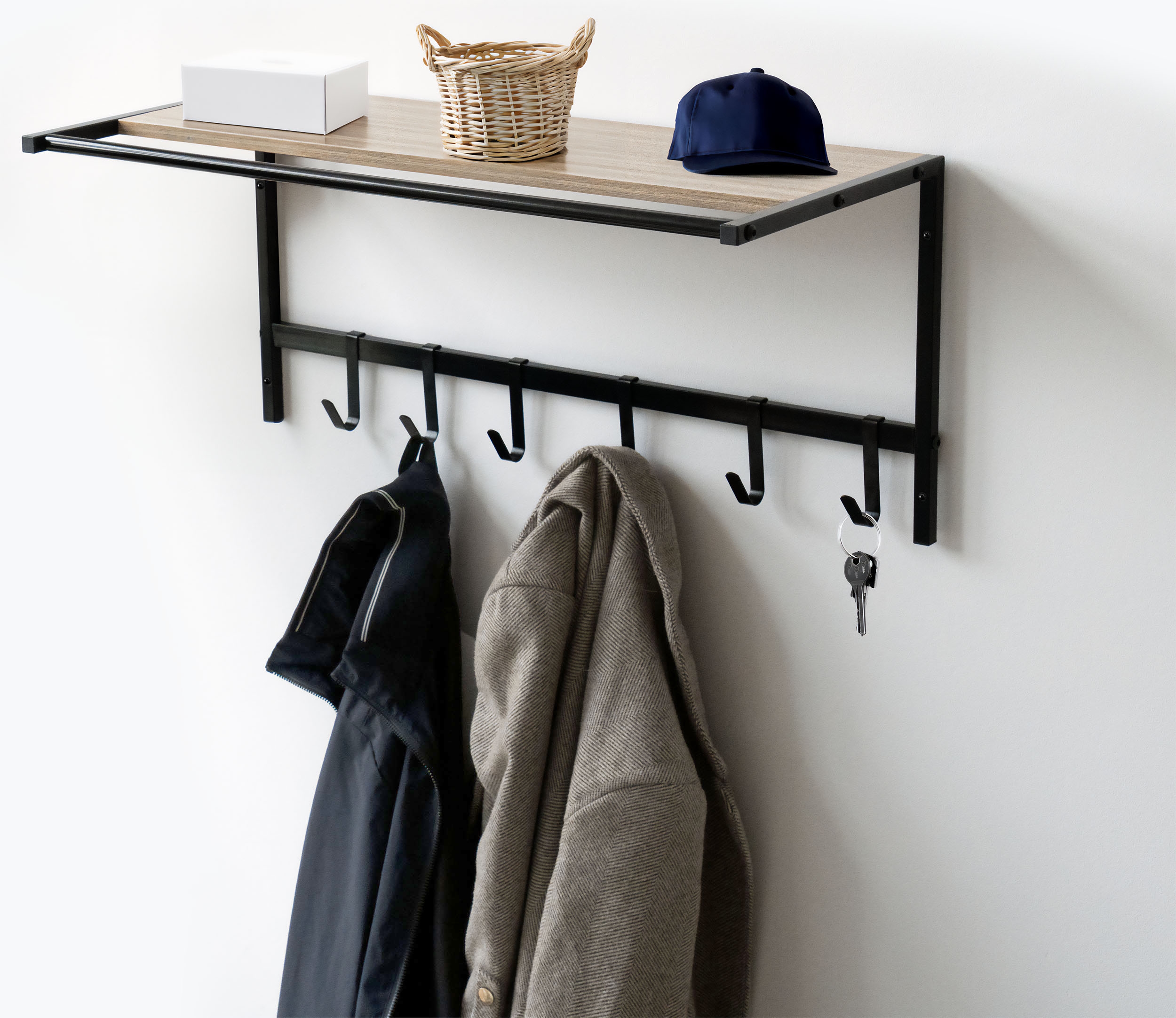 Wieszak ścienny z półką jasny buk AZUL czarny - obrazek 3