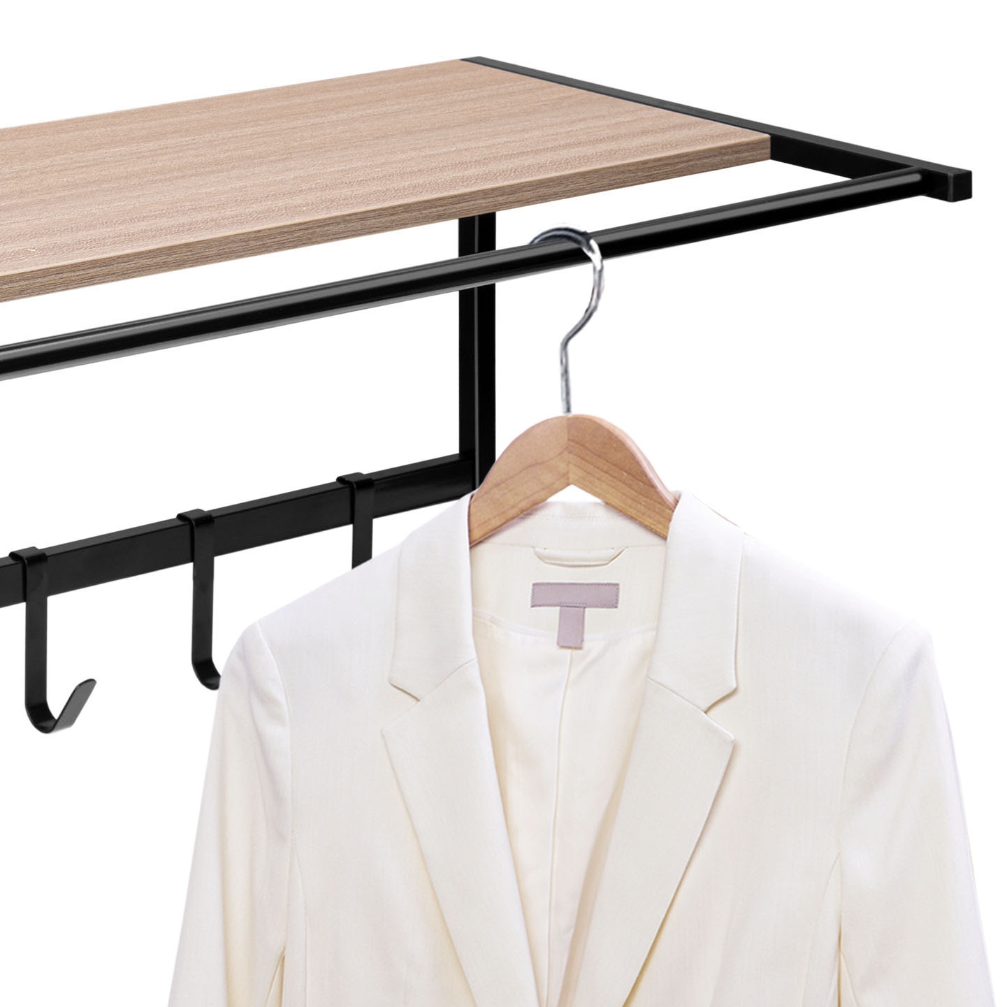 Wieszak ścienny z półką jasny buk AZUL czarny - obrazek 4