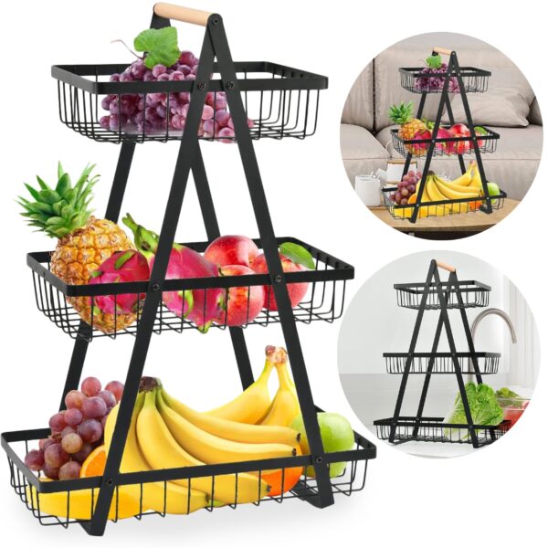 Kosz na owoce PULOS 3 poziomy czarny