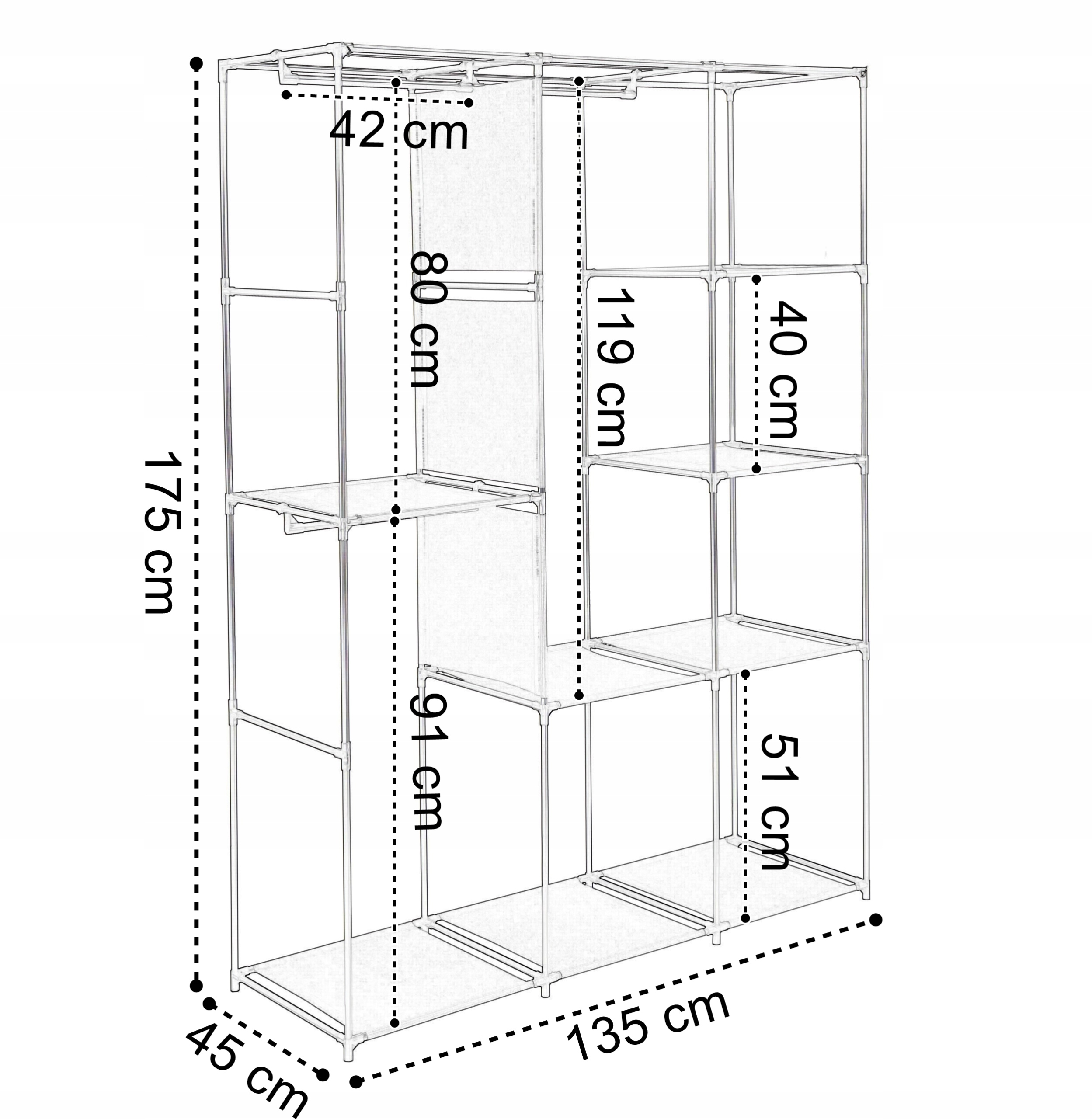 Garderoba z 8 półkami CELINA szara z kurtyną - obrazek 2