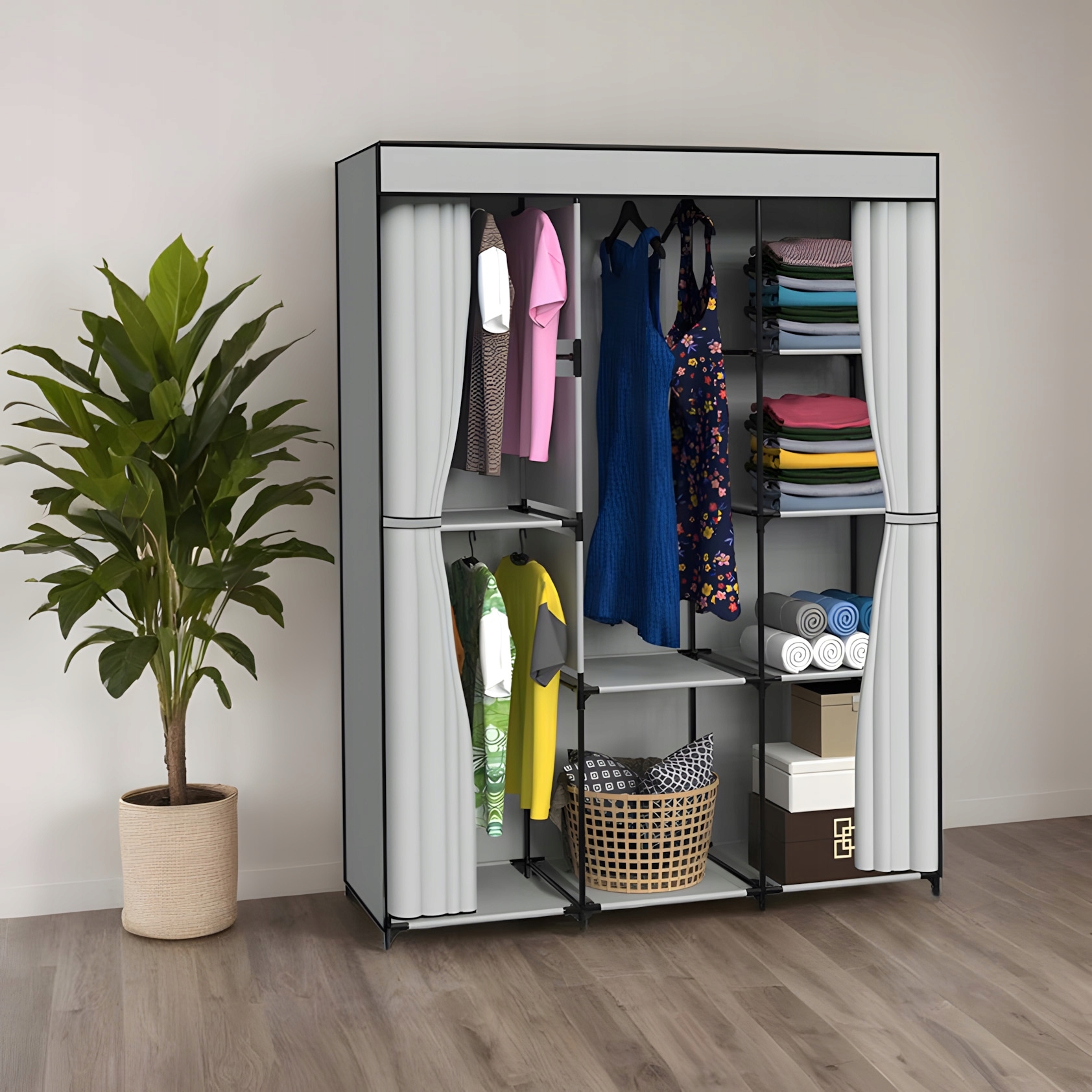 Garderoba z 8 półkami CELINA szara z kurtyną - obrazek 9