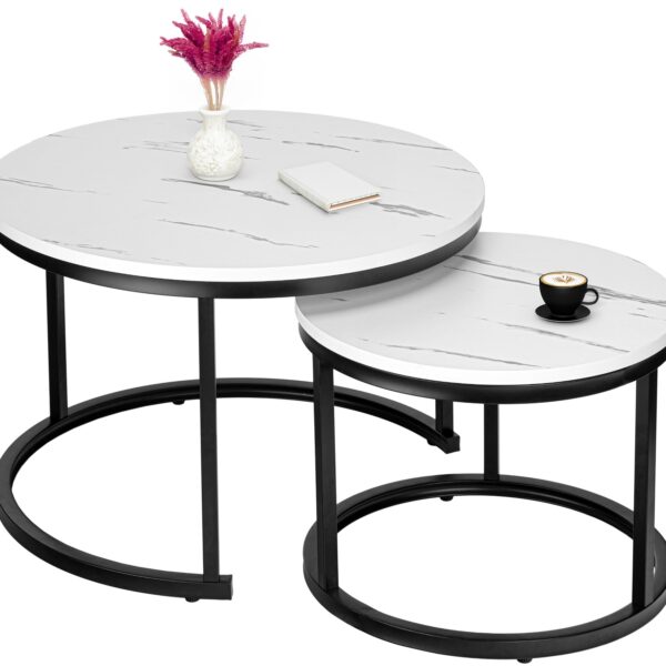 Zestaw dwóch stolików loft Galen Biały Marmur