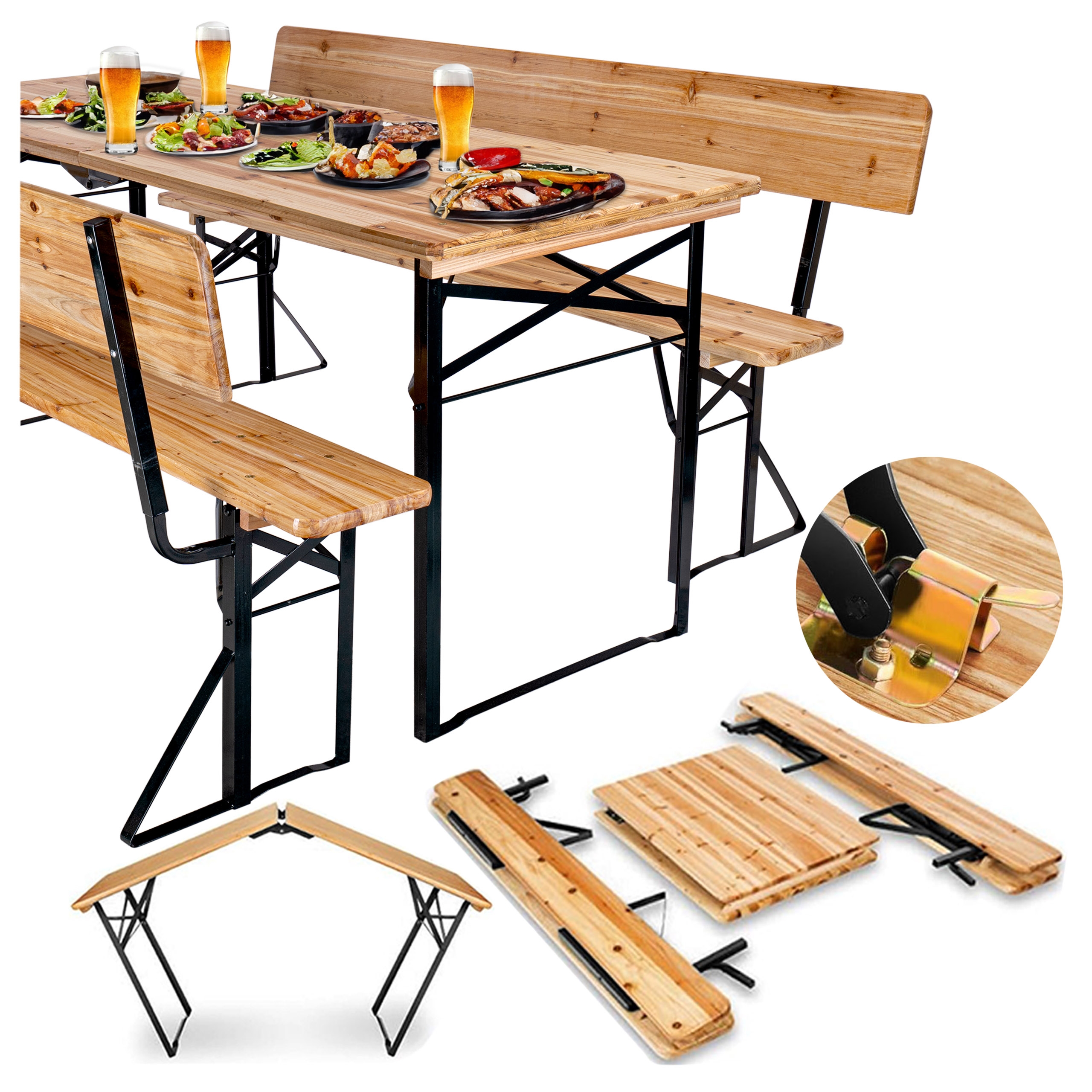 Zestaw ogrodowy stalowo-drewniany PORTER 170 cm stół+ 2 ławki - obrazek 3