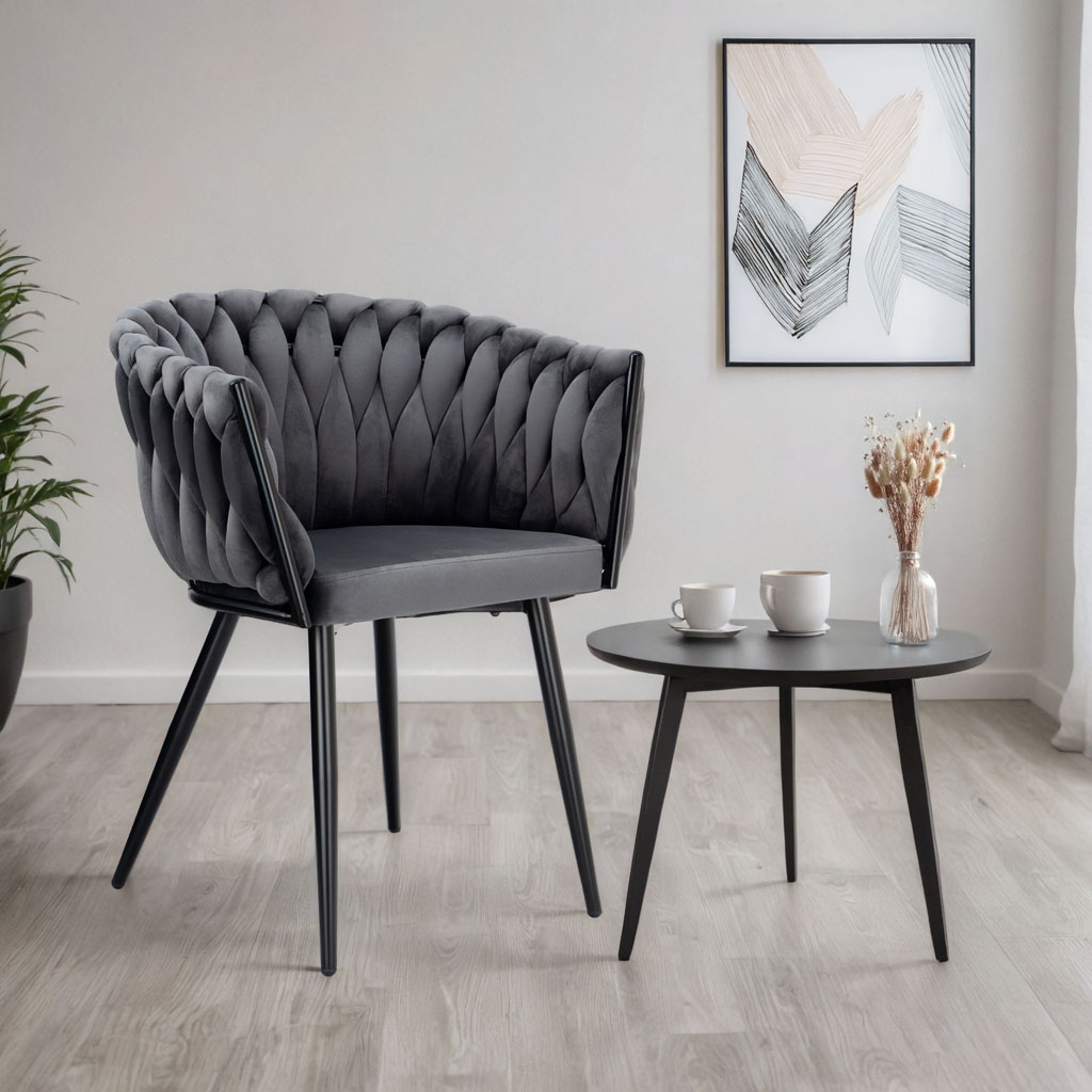 Krzesło welurowe plecione COFTON Black VELVET grafitowy - obrazek 4