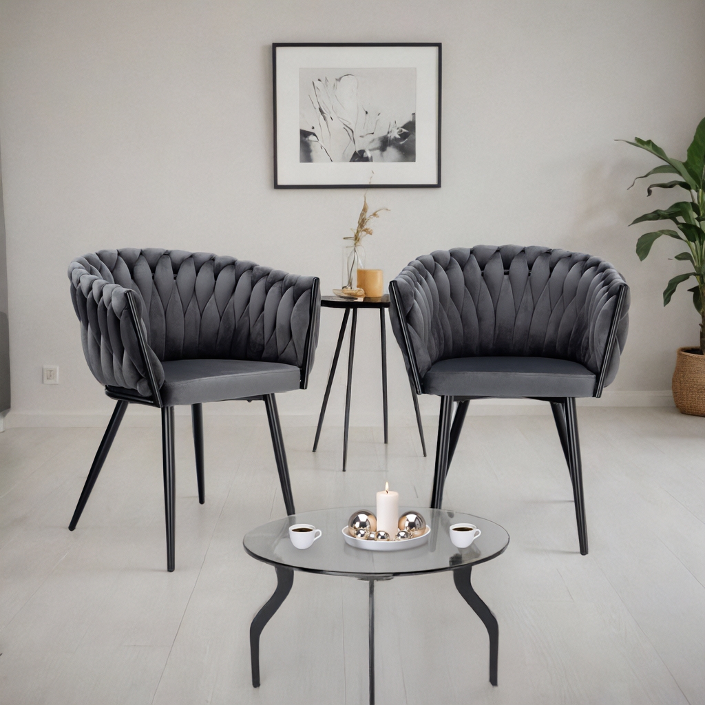 Krzesło welurowe plecione COFTON Black VELVET grafitowy - obrazek 3