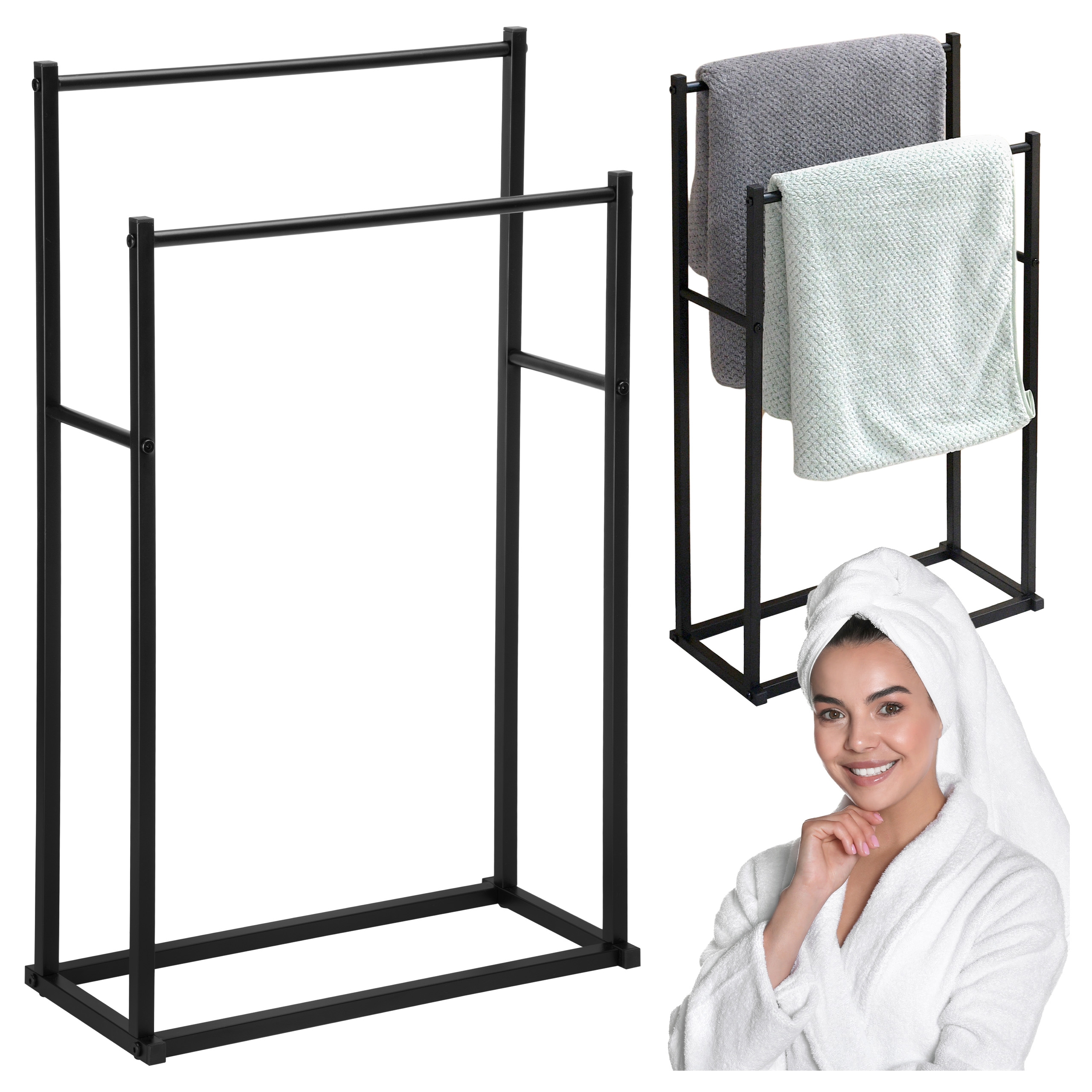 Stojak wieszak na ręczniki 2 ramiona TORMES czarny - obrazek 10