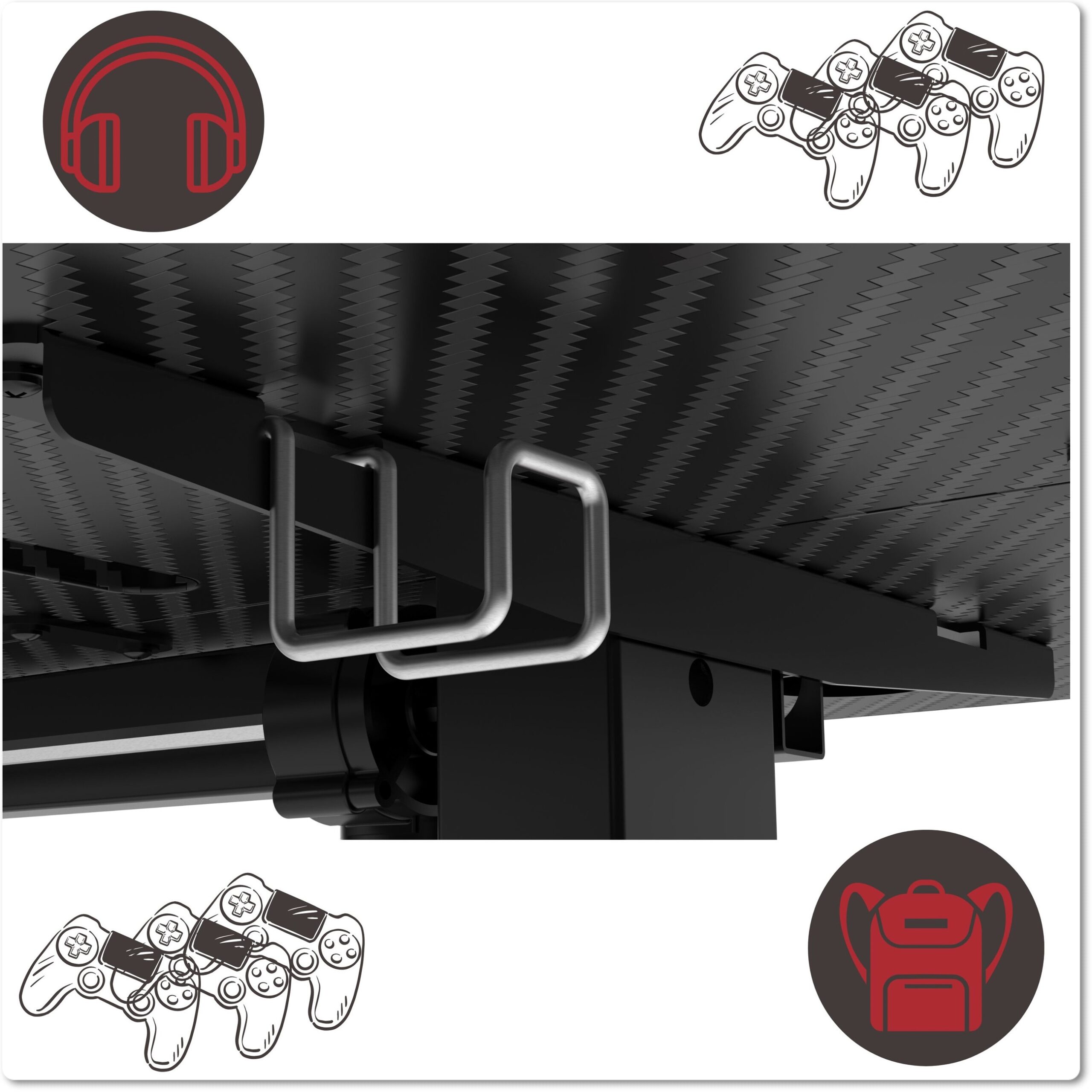 Biurko gamingowe SHADOW GAMER elektryczne 2.0 LED RGB 120 cm - obrazek 5