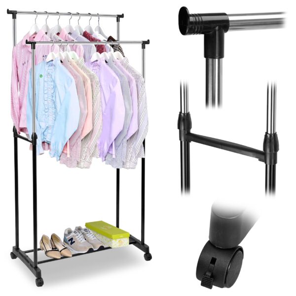 Wieszak stojący podwójny na kółkach WALERIA