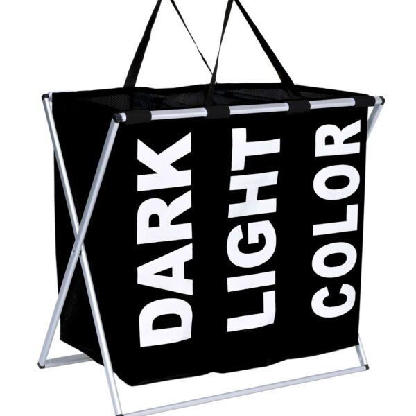 Trzykomorowy kosz na pranie TRIKO - 130L - czarny