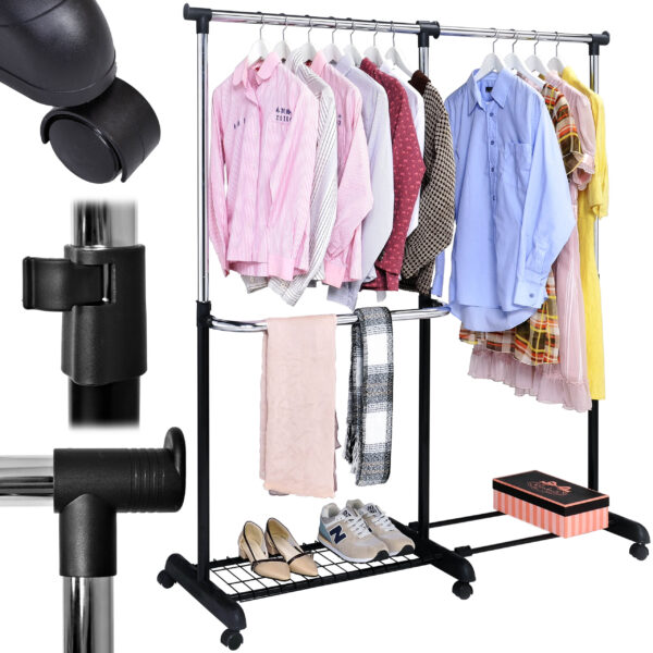 Wieszak regulowany stojący na kółkach Rufo czarny