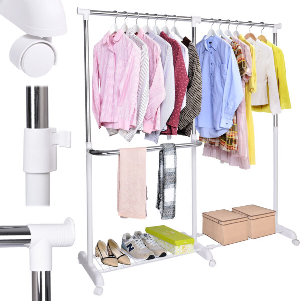 Wieszak regulowany stojący na kółkach Rufo biały