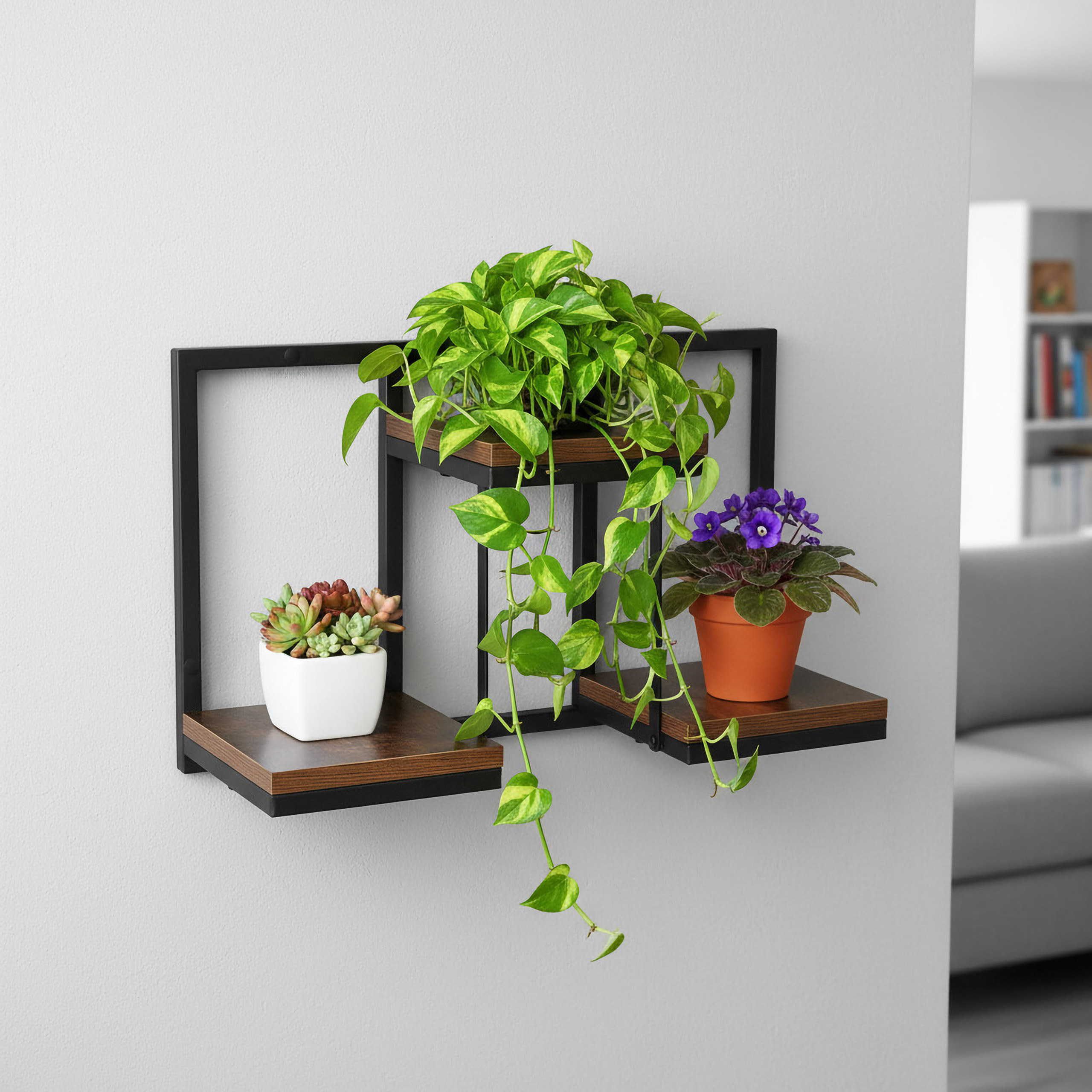 Kwietnik loftowy czarny JOSE RUSTIC postarzany dąb - obrazek 3