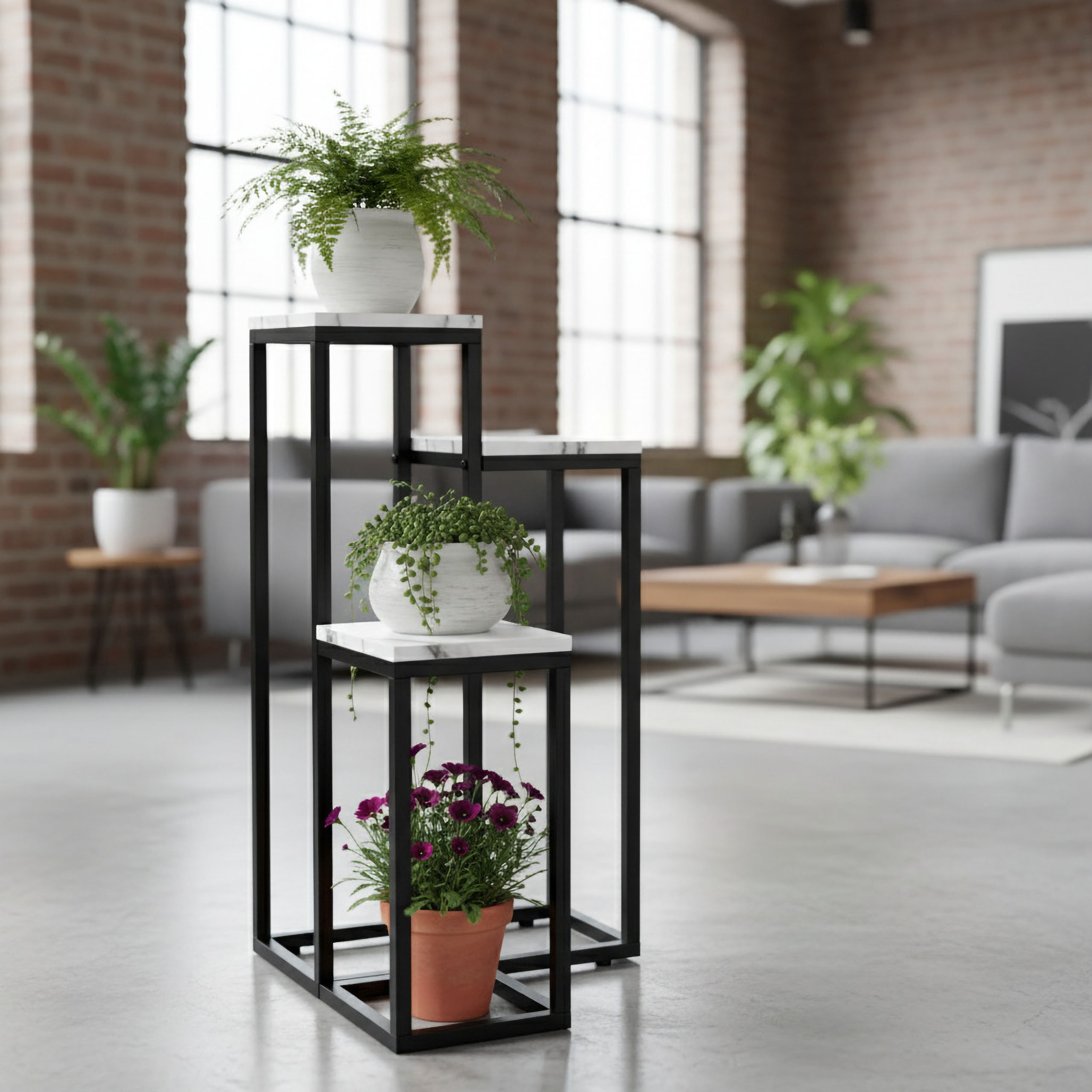 Kwietnik stojący Munir biały marmur - obrazek 3