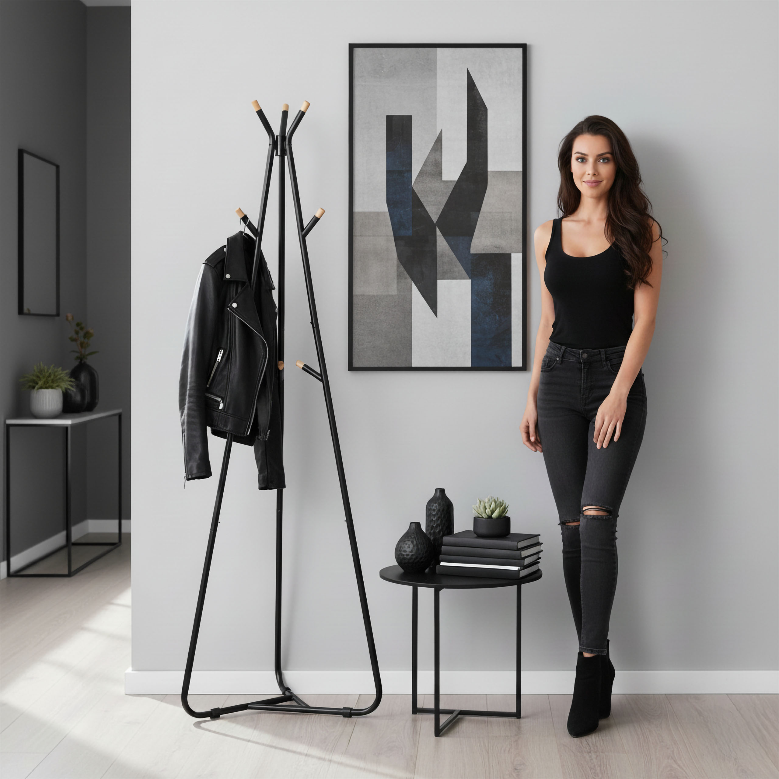 Wieszak stojący podłogowy stojak na kurtki ELIAN czarny - obrazek 3