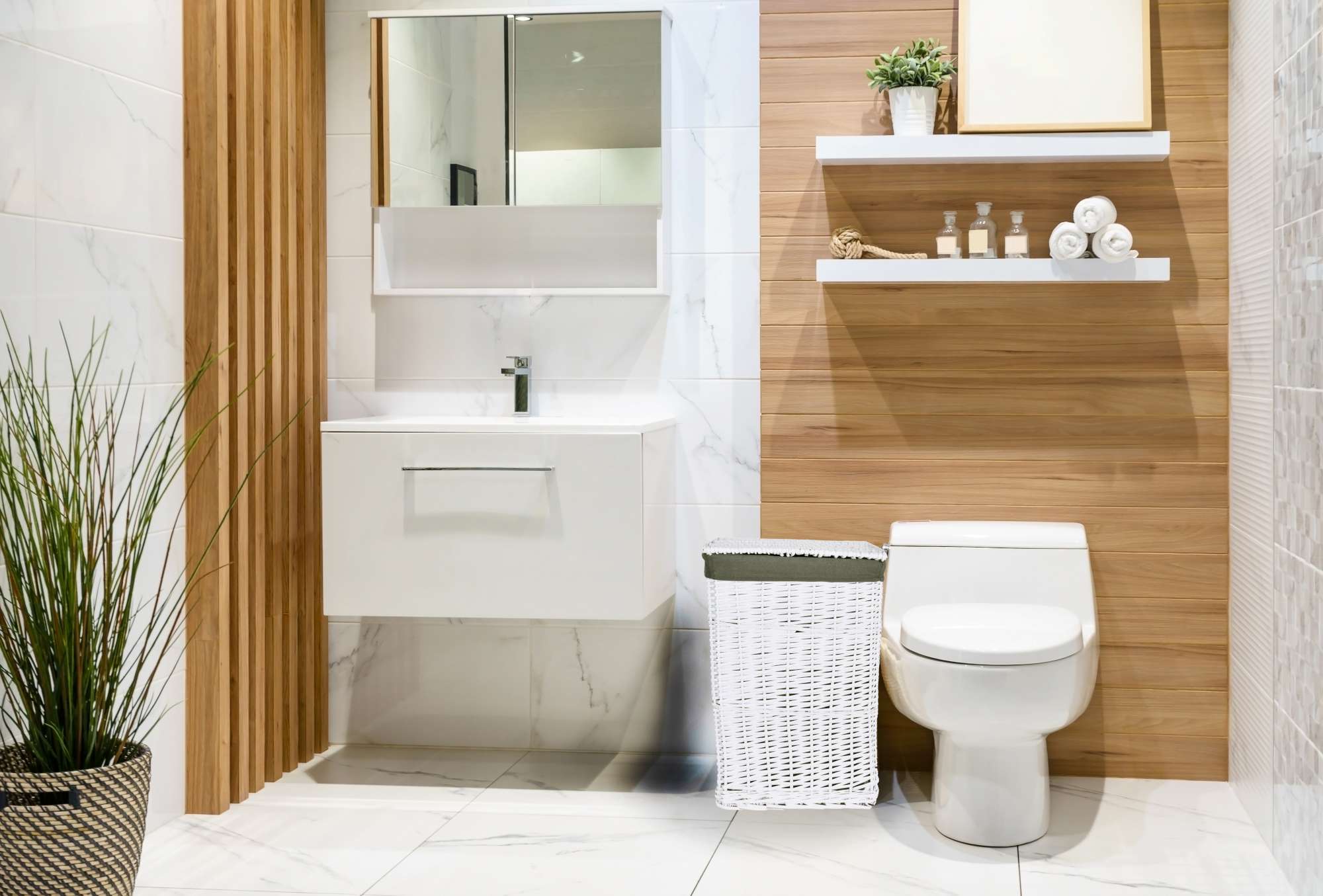 Kosz wiklinowy 40x30x60 cm - 72L - biało-szary - obrazek 7